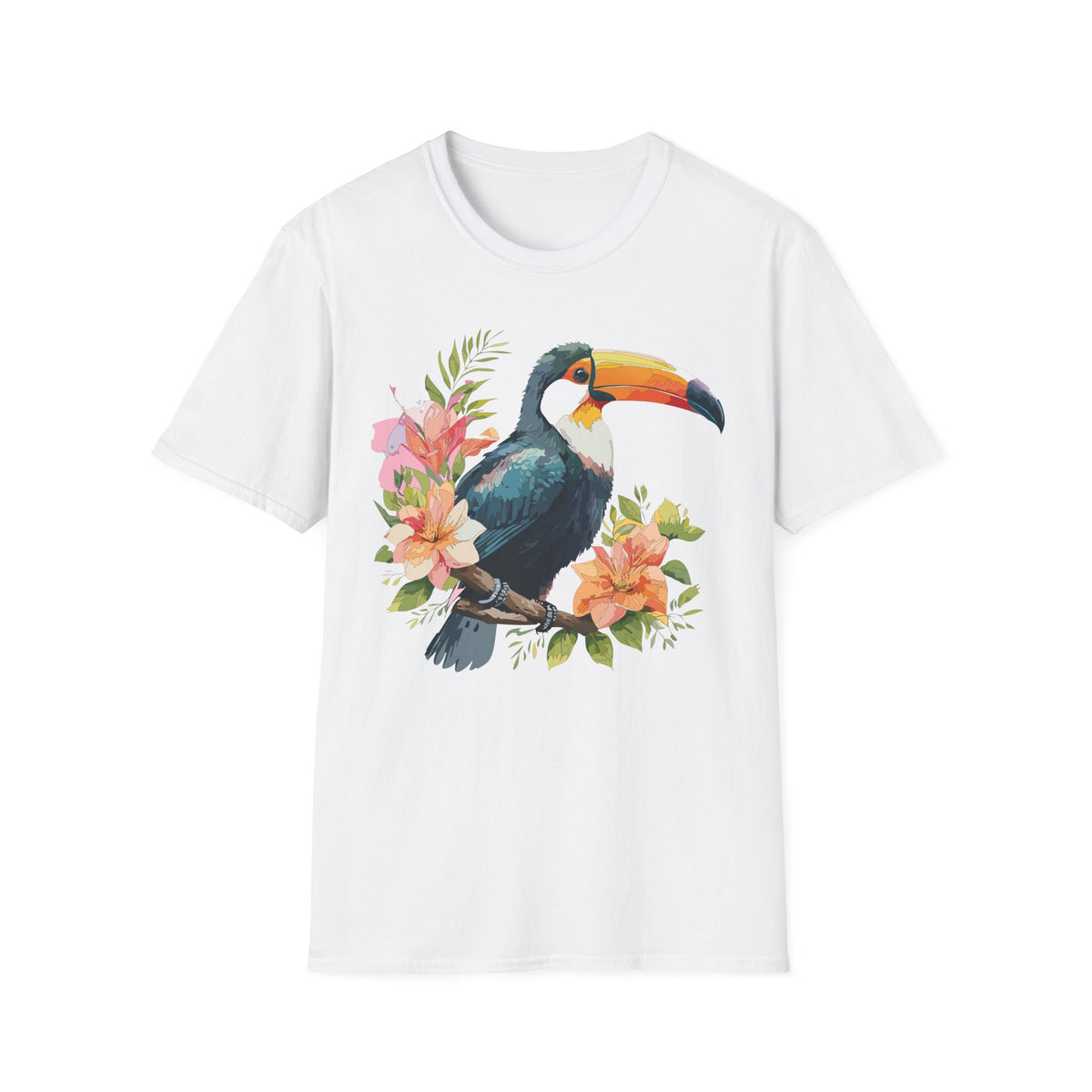 Tropical Toucan Illustration T-Shirt | Floral Bird Graphic