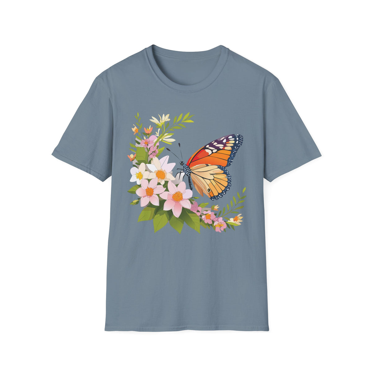 Monarch Butterfly Floral Graphic Tee Unisex 100 Cotton Gildan T-Shirt