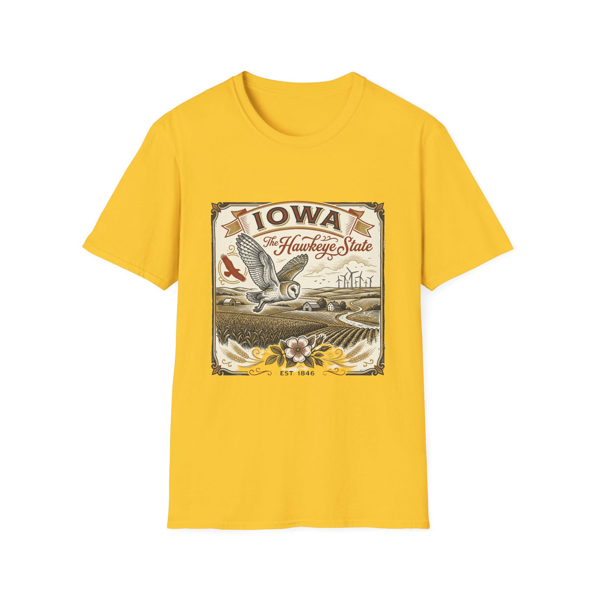 Iowa Hawkeye State Vintage Travel Tourist Graphic Design Unisex 100 Cotton Gildan T-Shirt