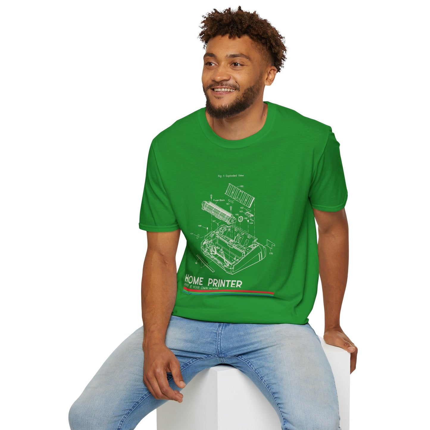 Unisex Cotton T-Shirt Vintage Home Printer Blueprint Tee Home Printer Works 4 Microdots Slogan
