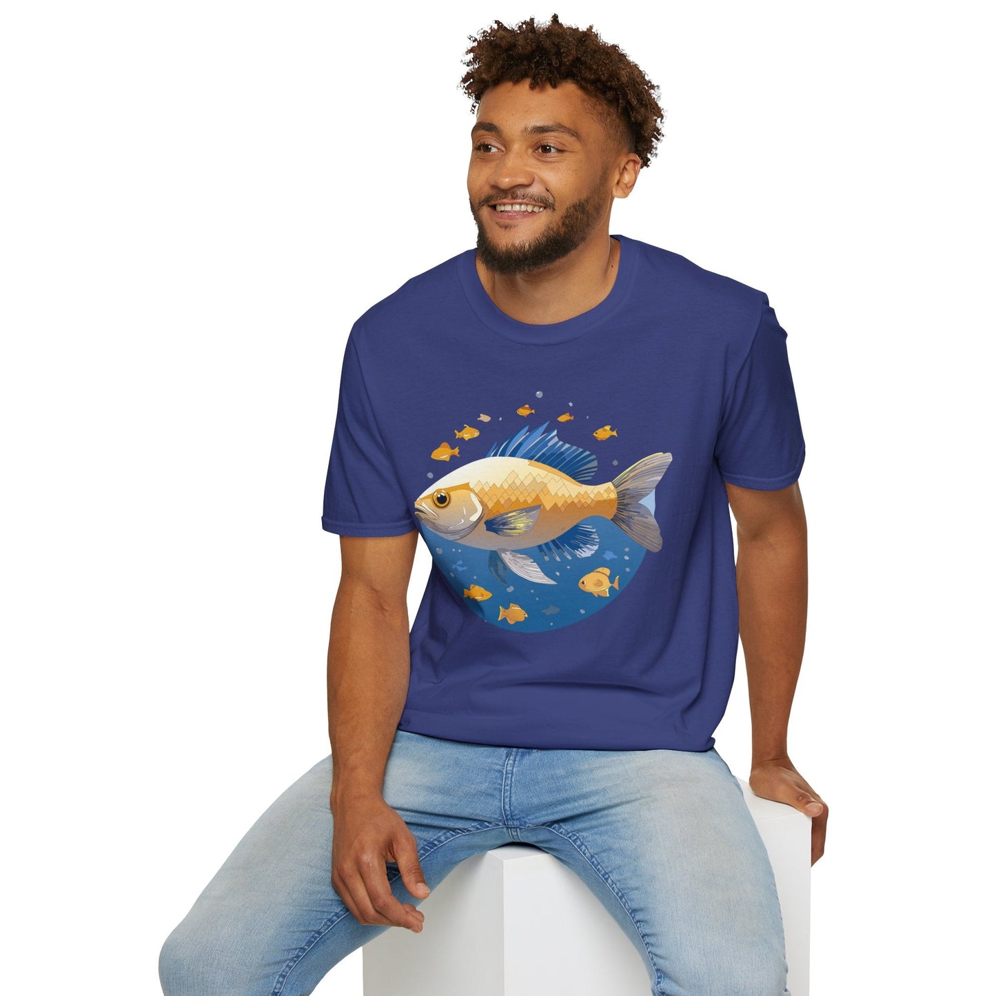 Fish Art Graphic Tee Shirt Unisex Gildan Softstyle 64000 100 Percent Ring Spun Cotton