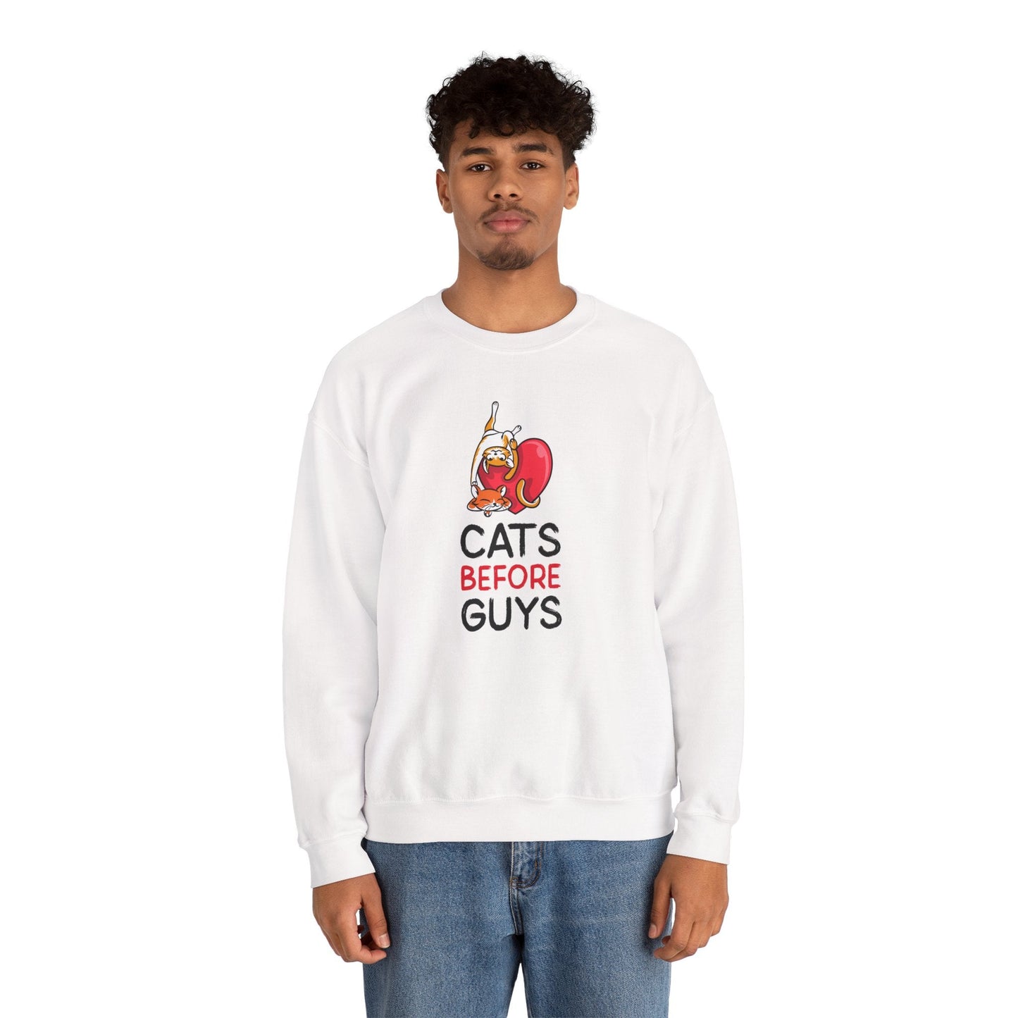 Cat Heart Sweatshirt Unisex Valentines Day 50 50 Cotton Poly Heavy Blend Crewneck Sweatshirt