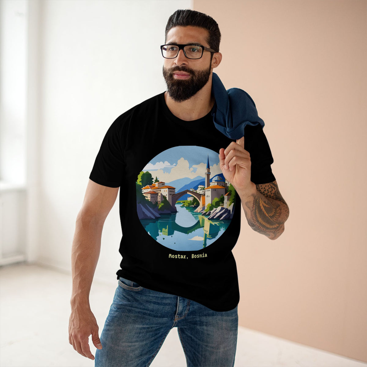 Mostar Bosnia illustration tee | Stari Most bridge t-shirt