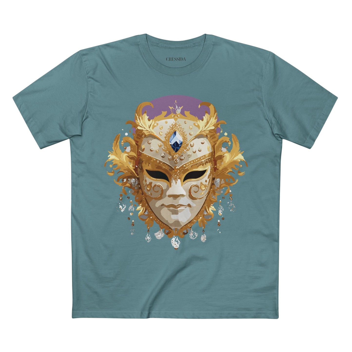 Carnival Mask Graphic T-Shirt Unisex 100 Cotton With Antique Gold Art Design Tee 18
