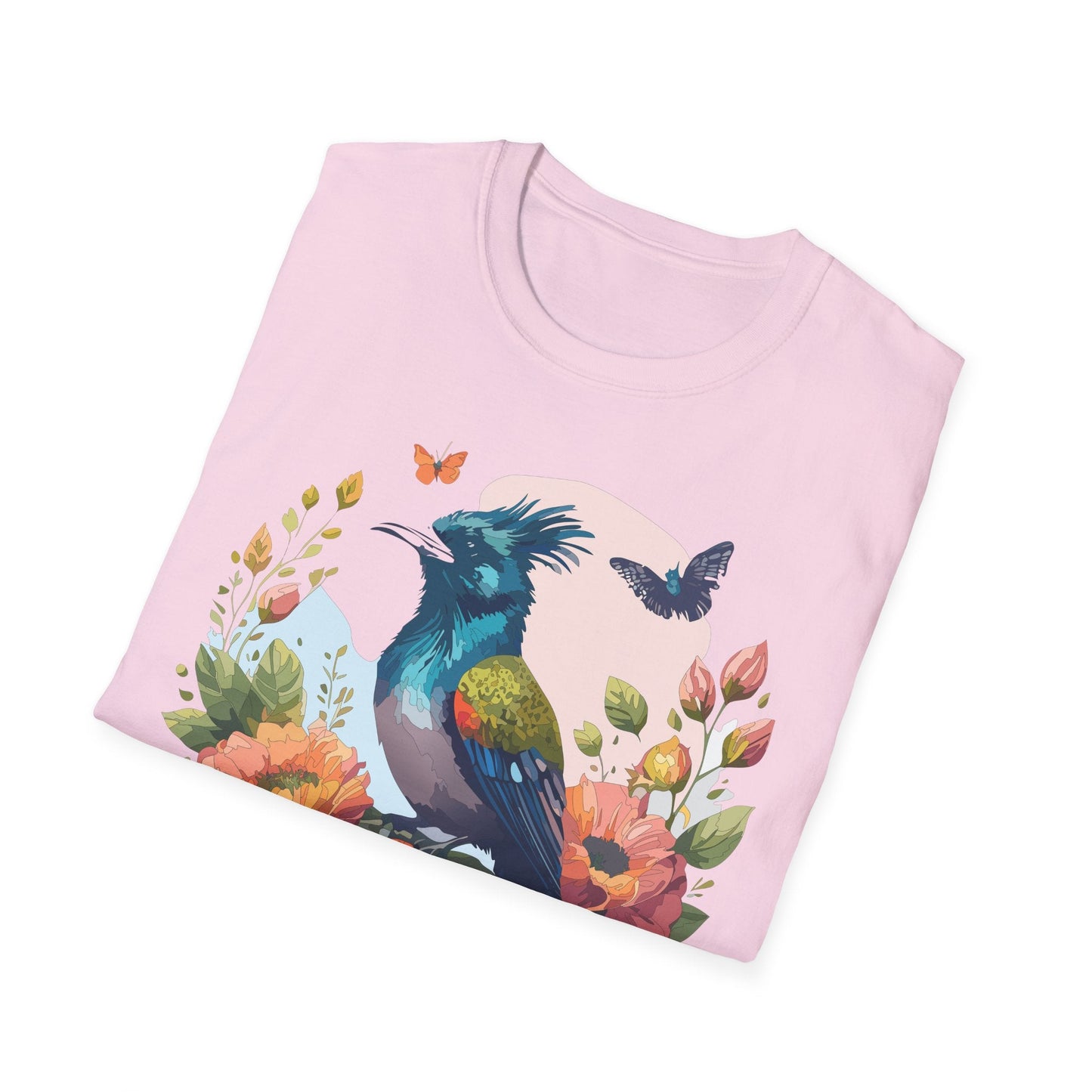 Floral Bird T Shirt Unisex Tee 100 Percent Ring Spun Cotton Softstyle Gildan 64000 Comfort Fit