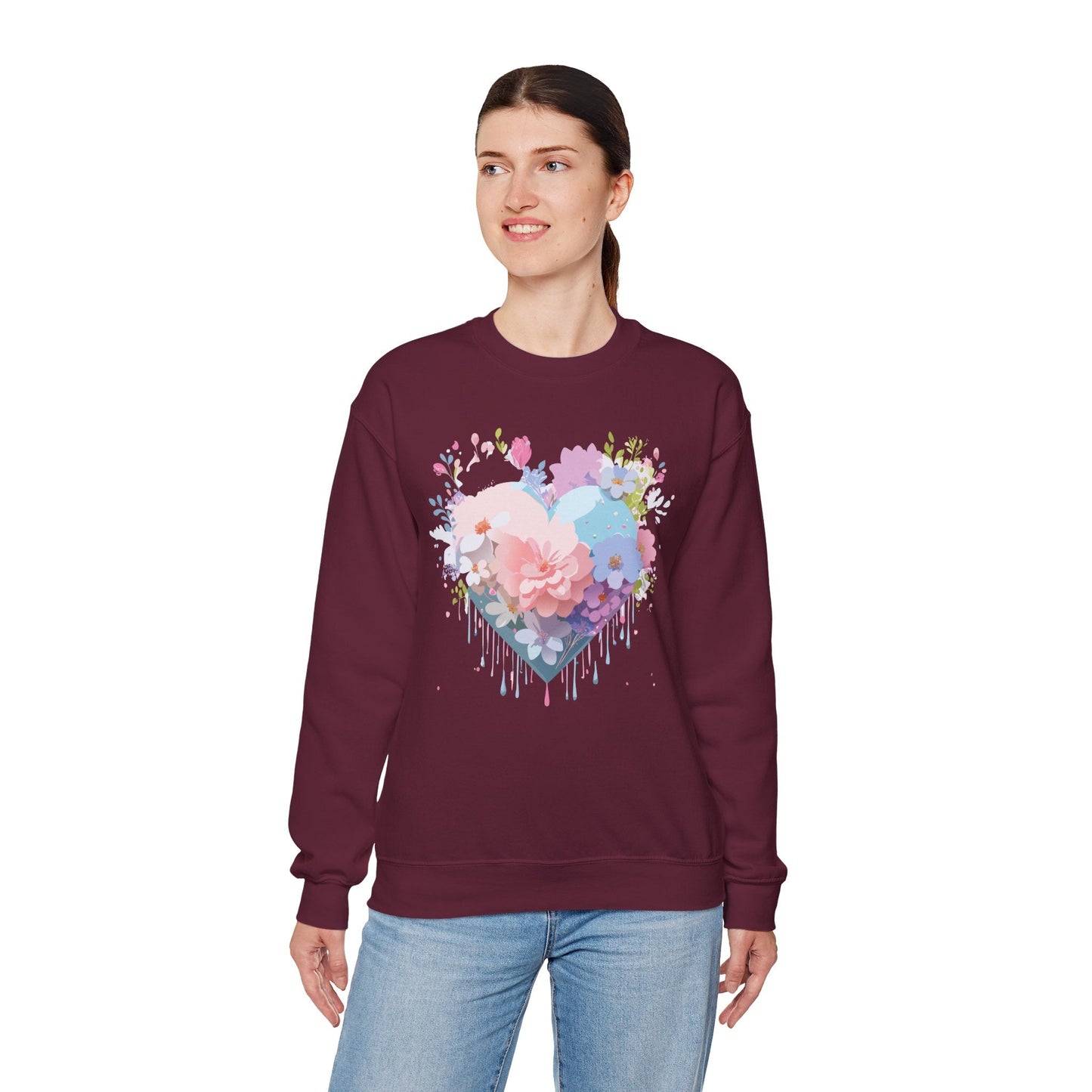 Floral Heart Sweatshirt Unisex Heavy Blend Crewneck Valentines Day Floral Love Cozy