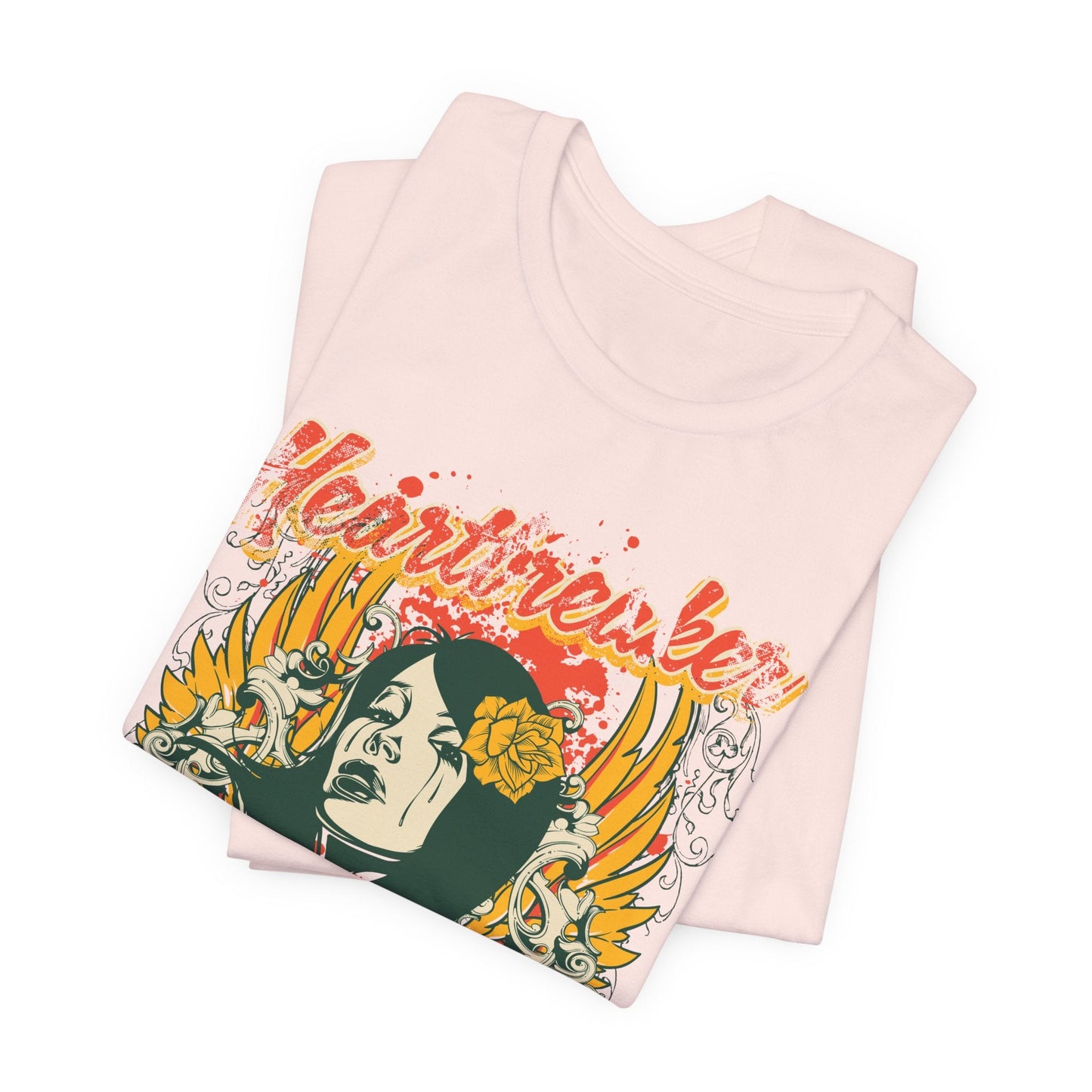 Heartbreaker Illustration Tee Retro Femme Portrait Floral Skull Graphic T-Shirt