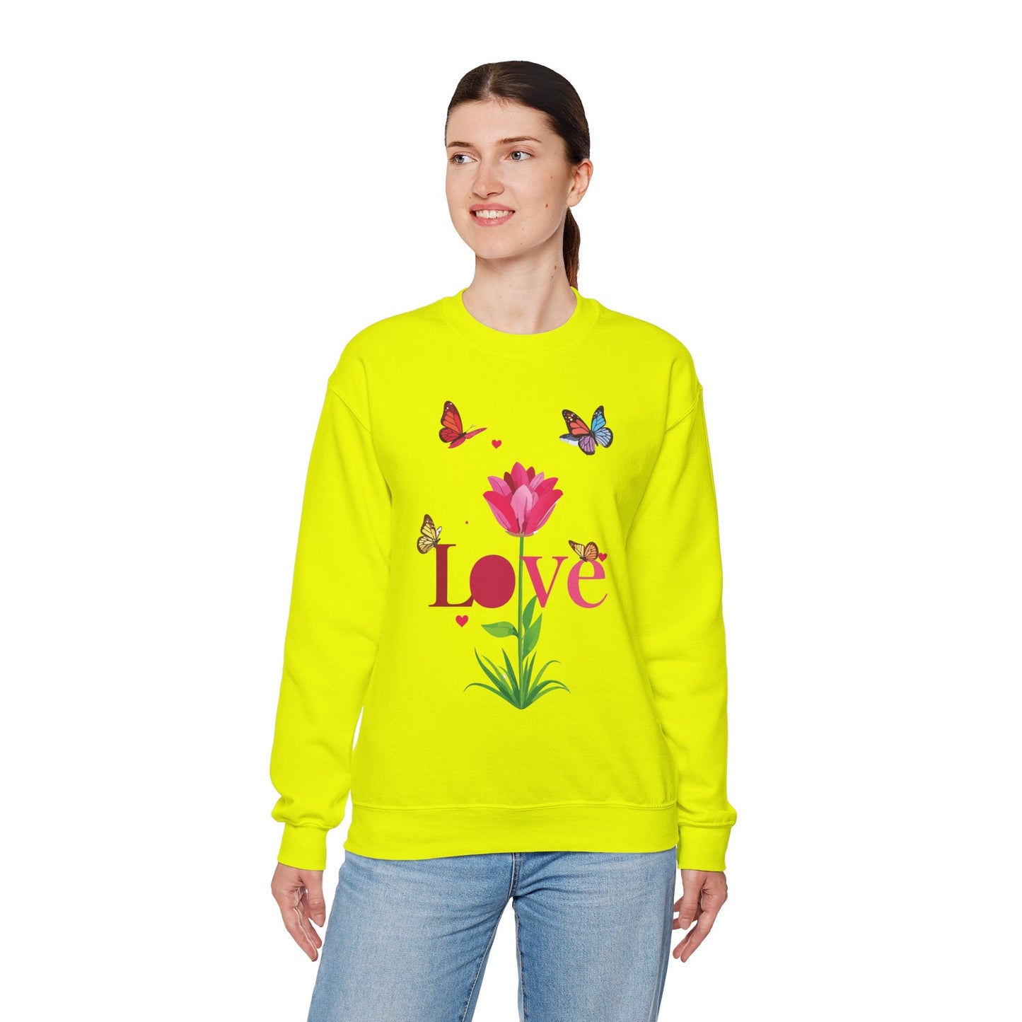 Unisex Floral Love Sweatshirt Floral Butterfly Design Cotton Poly Valentines Day