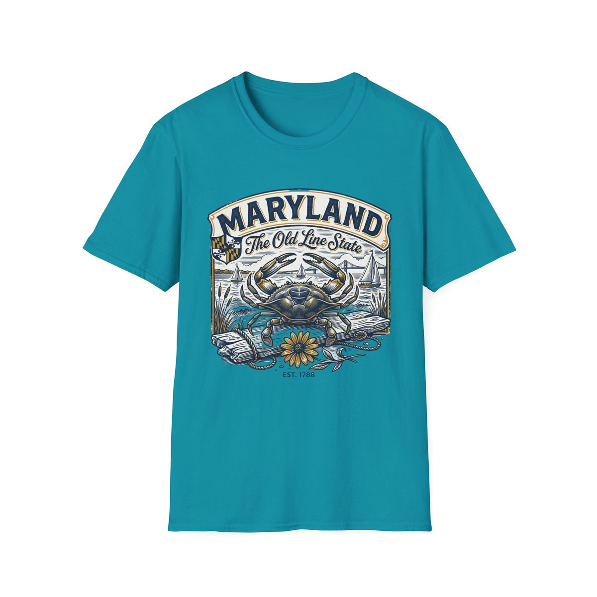 Maryland The Old Line State T-Shirt — Blue Crab Chesapeake Vintage Travel Tourist Graphic Design Unisex 100 Cotton Gildan T-Shirt