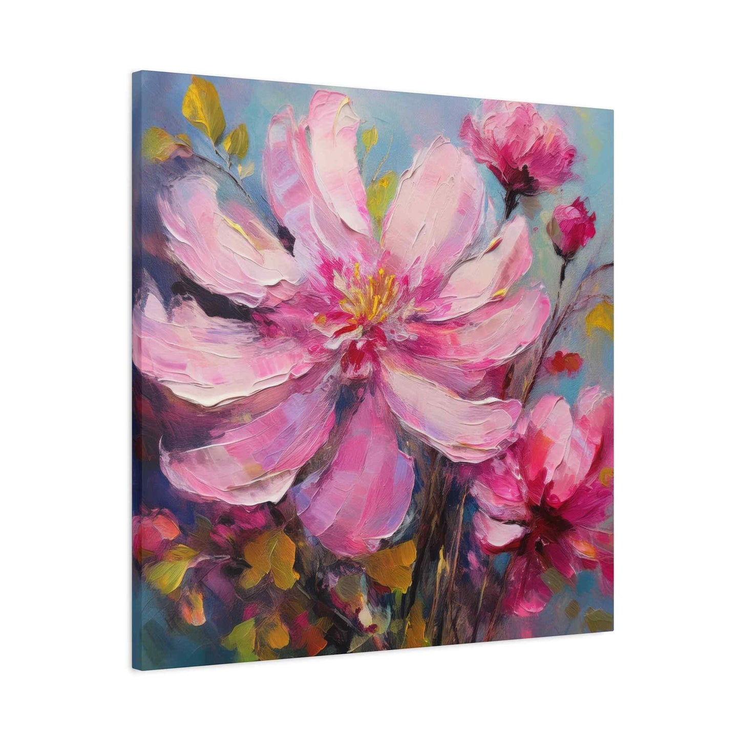 Pink Flowers Print Canvas, Pink Flowers Oil Paint Print 20x20, 24x24, 30x30, 32x32, 36x36, Art Design Print Non-Frame MC-12