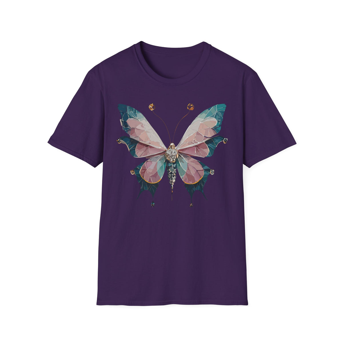 Geometric Pastel Butterfly T-Shirt | Floral Gem Accent Graphic Tee Unisex 100 Cotton Gildan T-Shirt