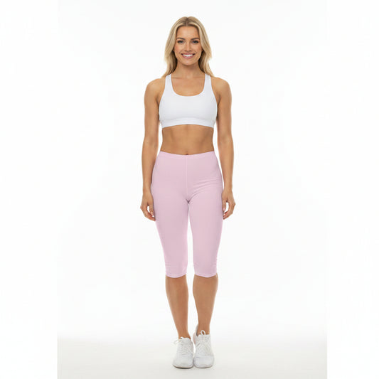Petal Frost Pink Color Women's Brushed Suede Poly Span Casual Capri Leggings XS-2XL