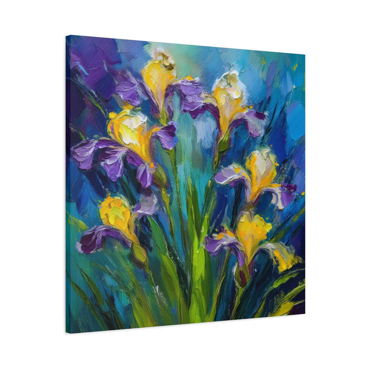 Irises Floral Print Canvas, Floral Oil Paint Print 20x20, 24x24, 30x30, 32x32, 36x36 Art Design Pine-Wood Inner Frame MC-184