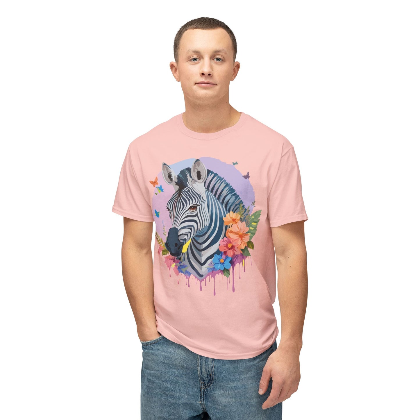 Unisex Zebra T Shirt With Art Print HD Cotton Vintage Zebra Tee Floral Design Graphic Tee