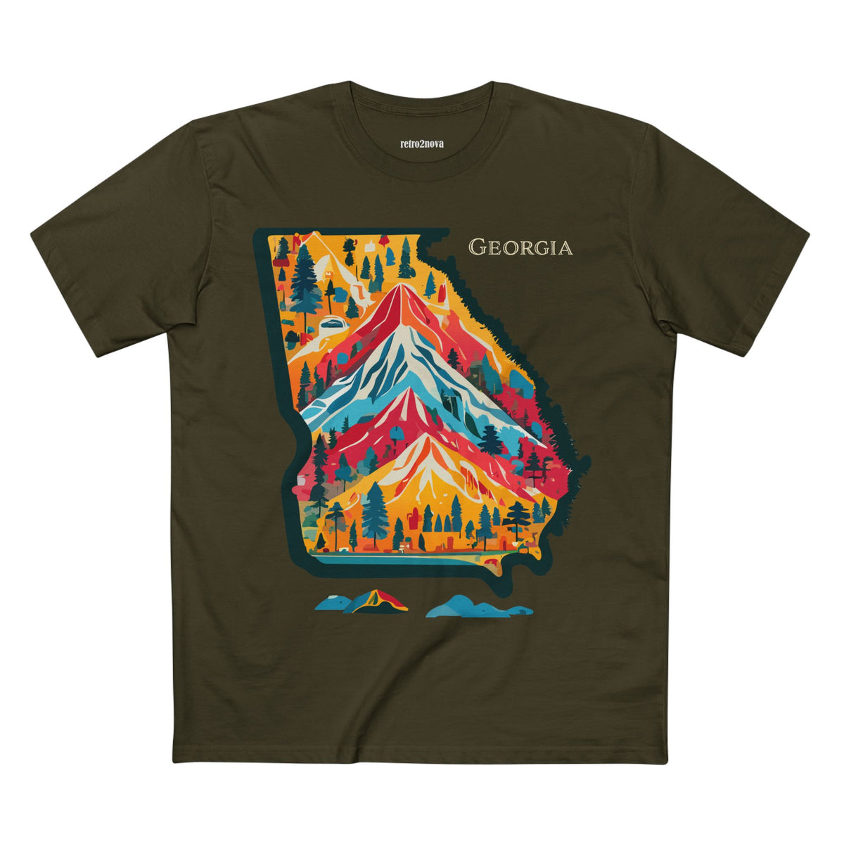 Georgia mountain state map T-Shirt | colorful retro landscape tee