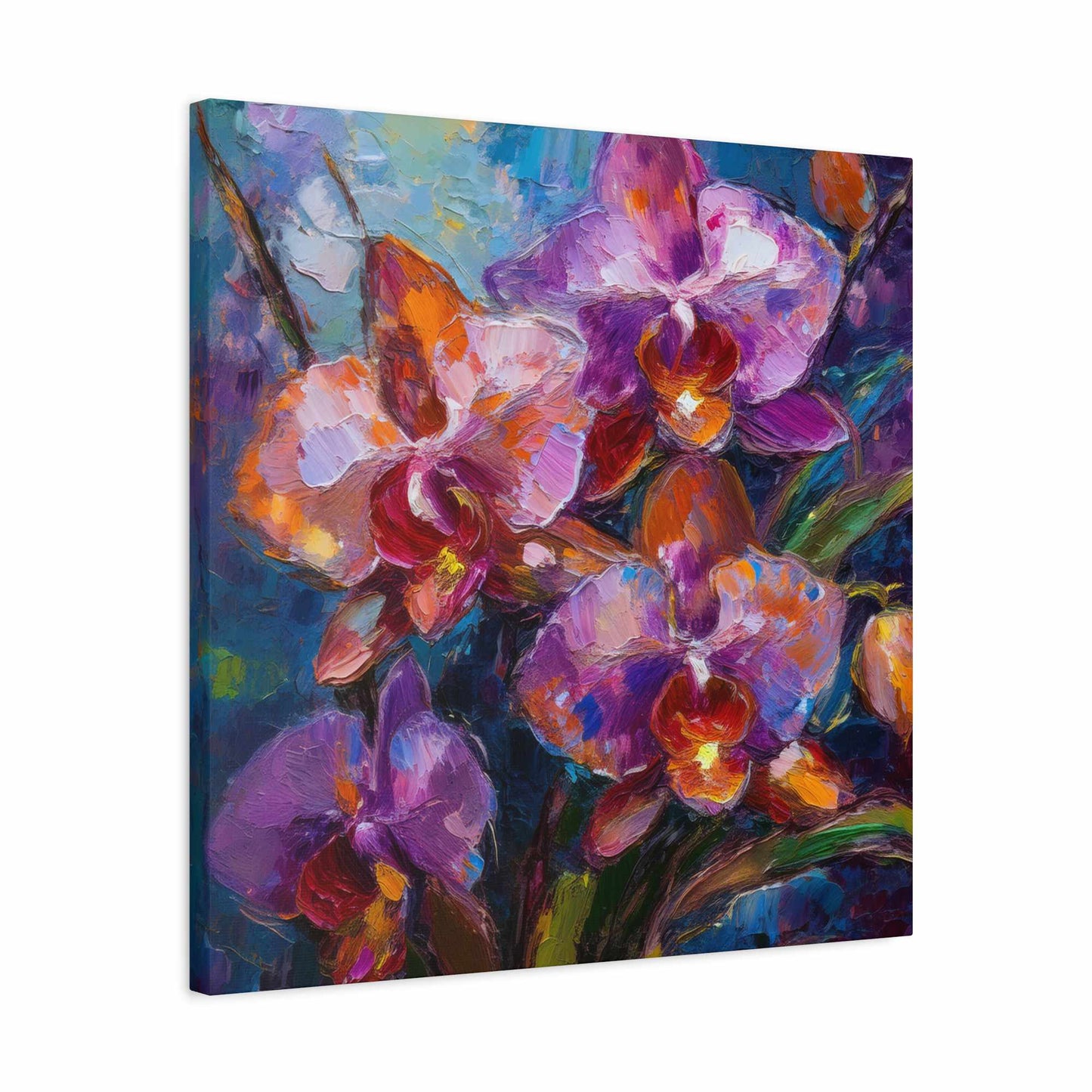 Purple Orchids Print Canvas, Floral Oil Paint Print 20x20, 24x24, 30x30, 32x32, 36x36 Art Design Pine-Wood Inner Frame MC-132