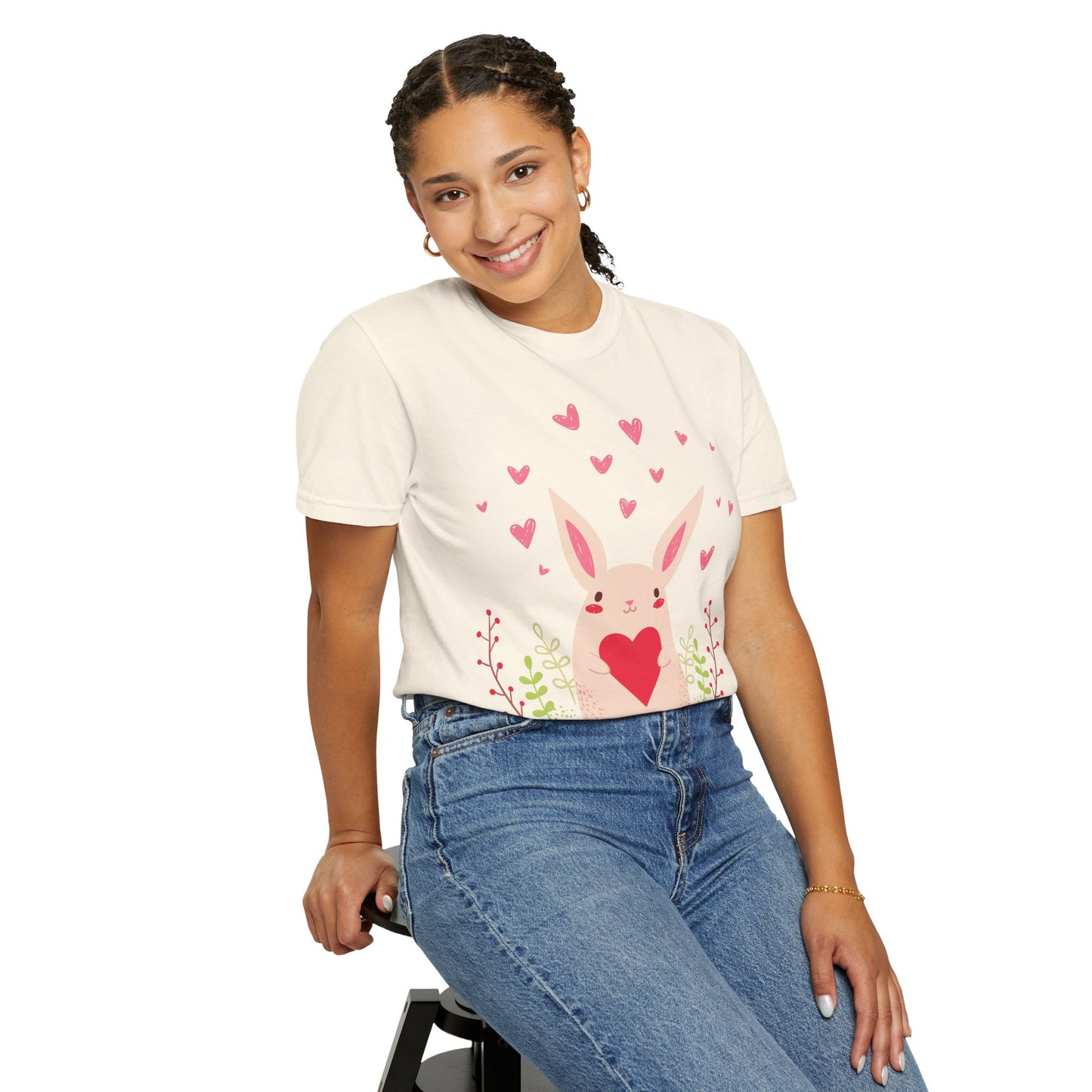 Easter Bunny Heart T-Shirt, Tee Shirt with Easter Signature, T Shirt with Easter Prints, Tee Shirt with Easter Design