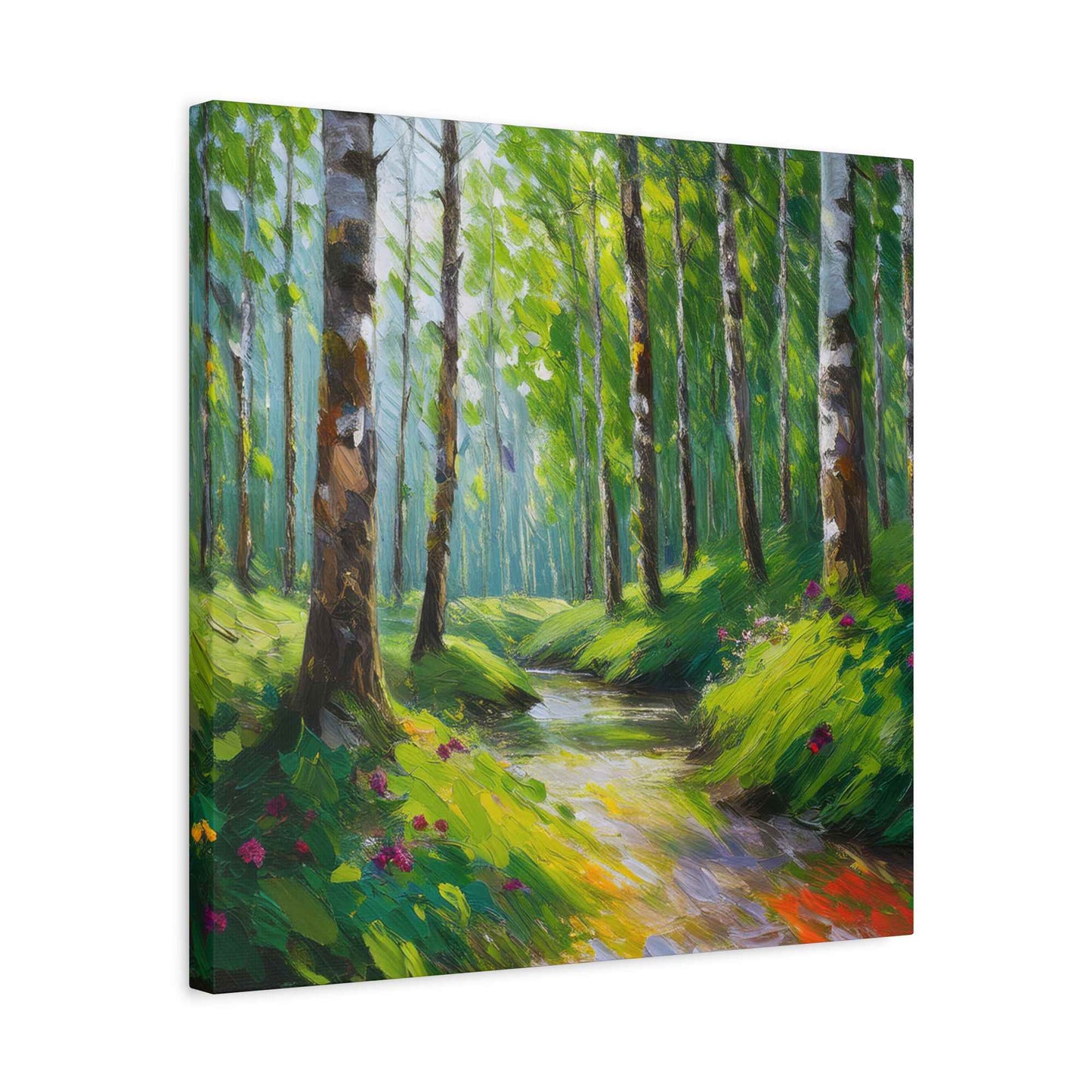 Summer Forest Print Canvas, Oil Paint Print 20x20, 24x24, 30x30, 32x32, 36x36 Art Design Print Pine-Wood Inner Frame MC-85