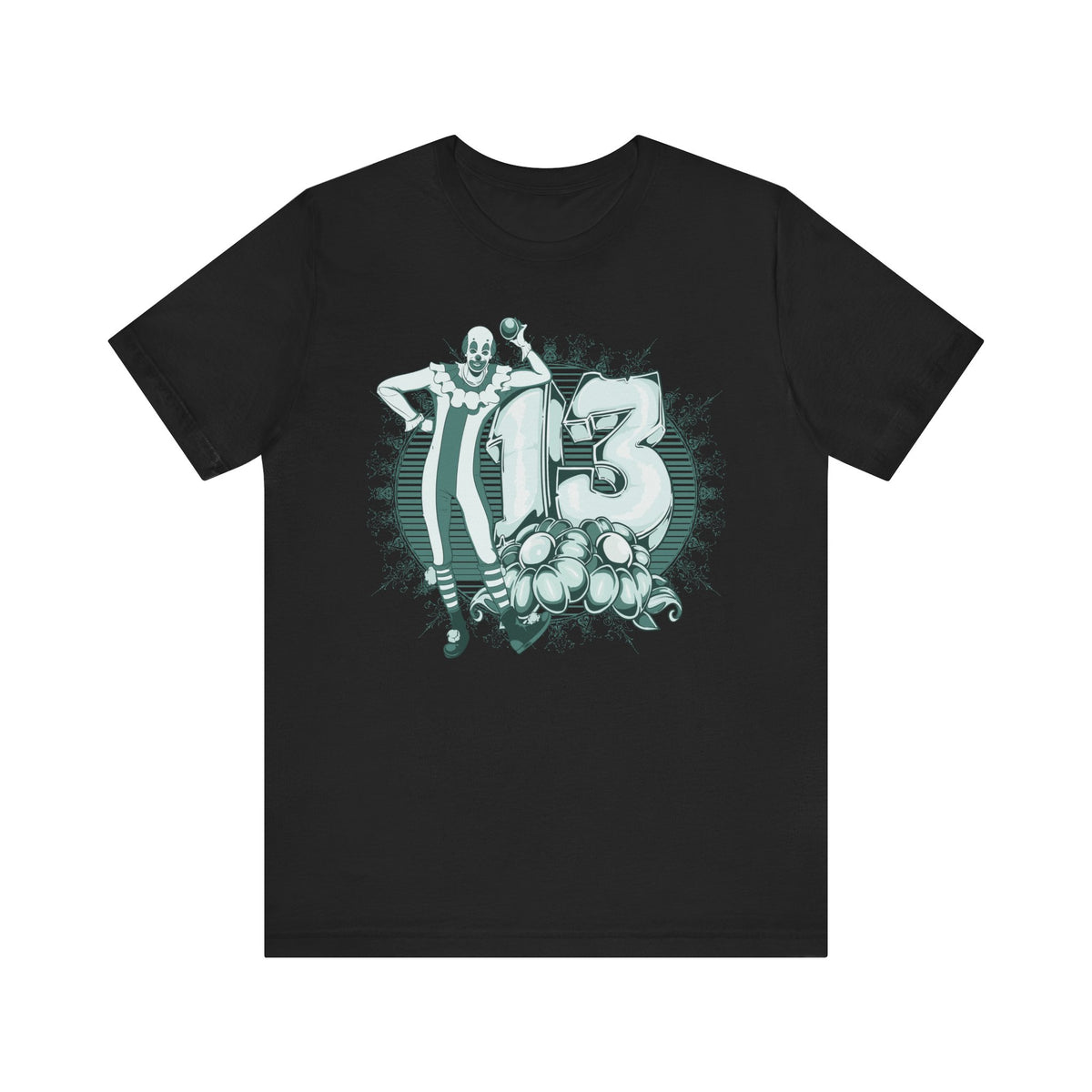 Lucky Number 13 Clown Illustration T-Shirt Vintage Numbers Floral Motif Unisex Cotton Art-39