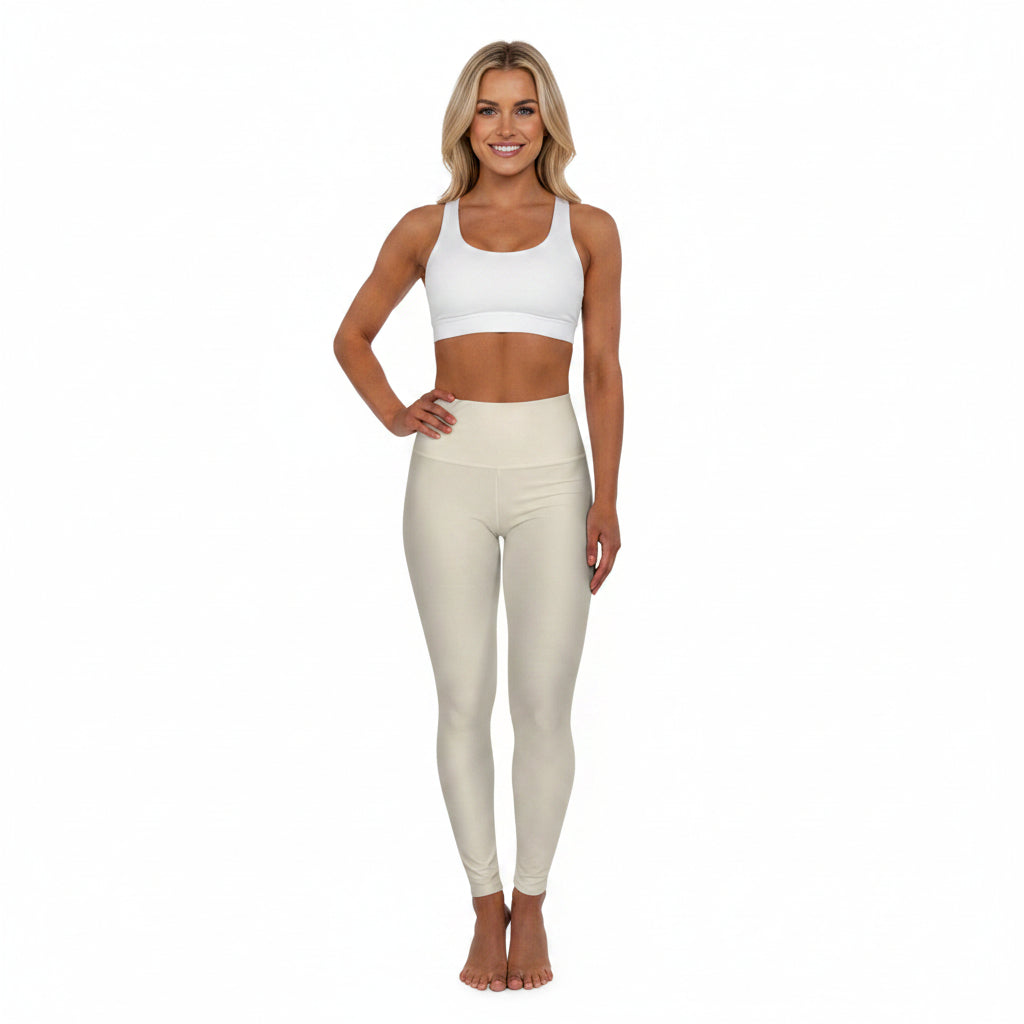 Bone Color High-Waist Yoga Leggings Women's Seamless Poly-Span Stretchy Pants XS-2XL