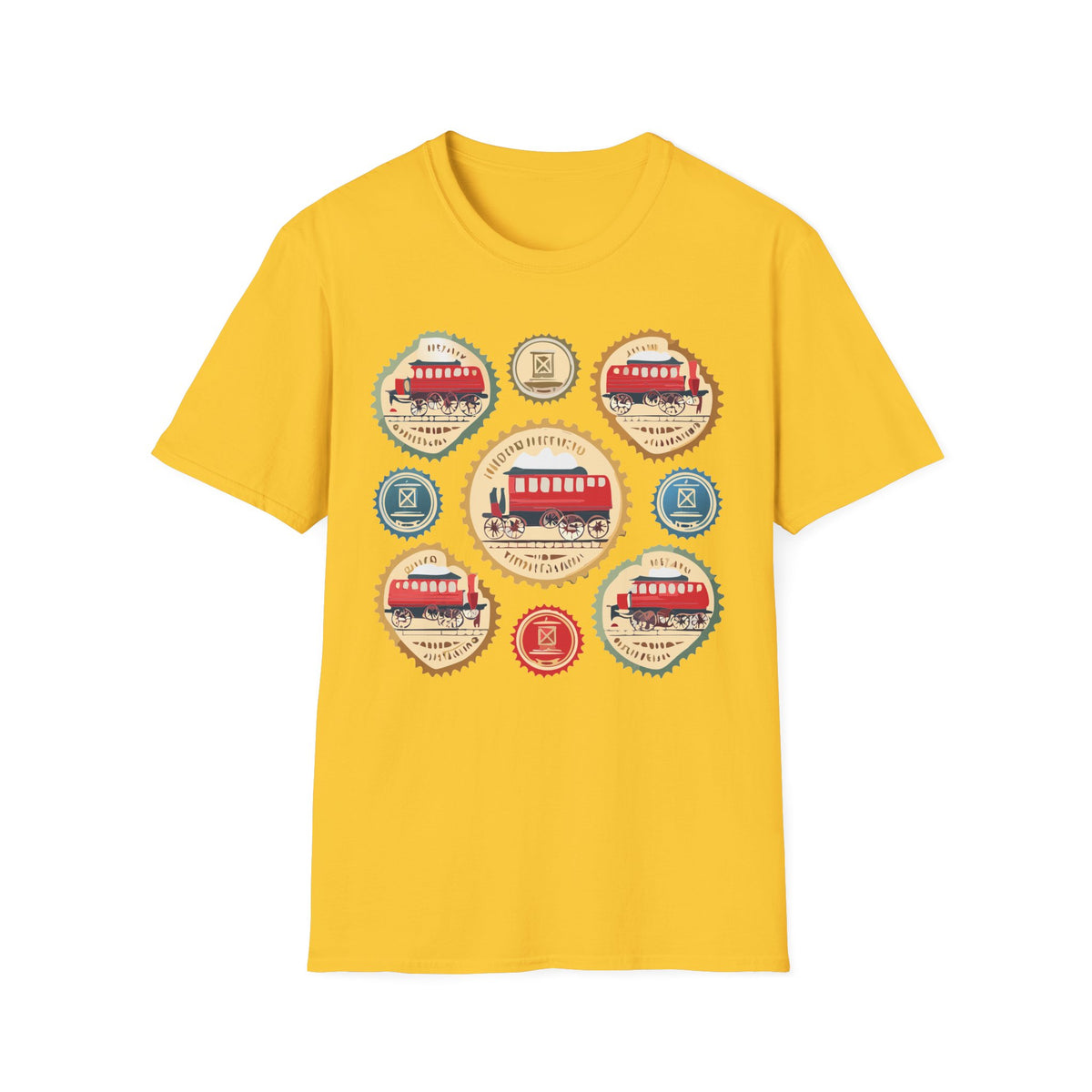 Vintage Trolley Badges T-Shirt | Retro Streetcar Emblems Graphic Tee Unisex 100 Cotton Gildan T-Shirt