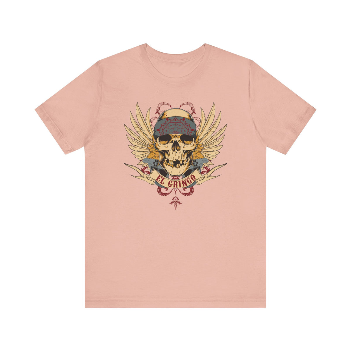 El Gringo Skull with Wings T-Shirt Vintage Tattoo Style Unisex Cotton Art-53