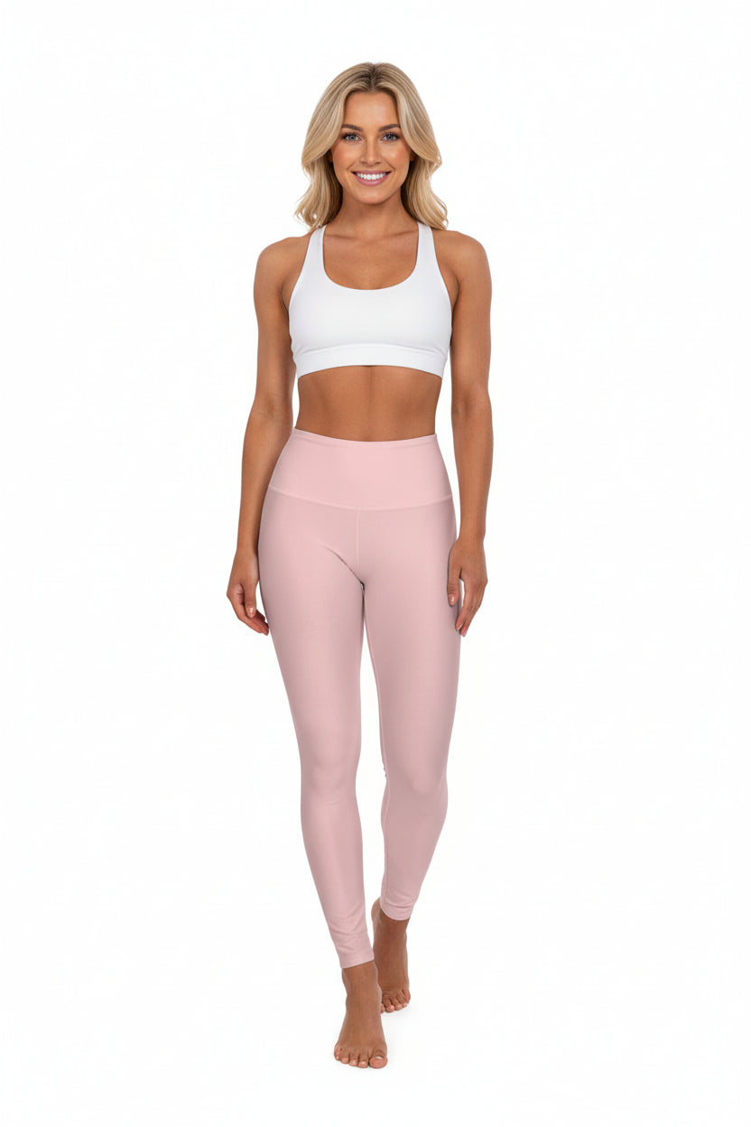 High-Waist Tea Rose Pink Yoga Leggings Women's Seamless Poly-Span Stretchy Light Pink Activewear