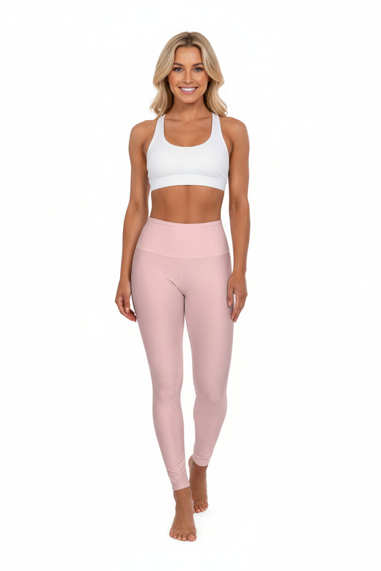 High-Waist Tea Rose Pink Yoga Leggings Women's Seamless Poly-Span Stretchy Light Pink Activewear