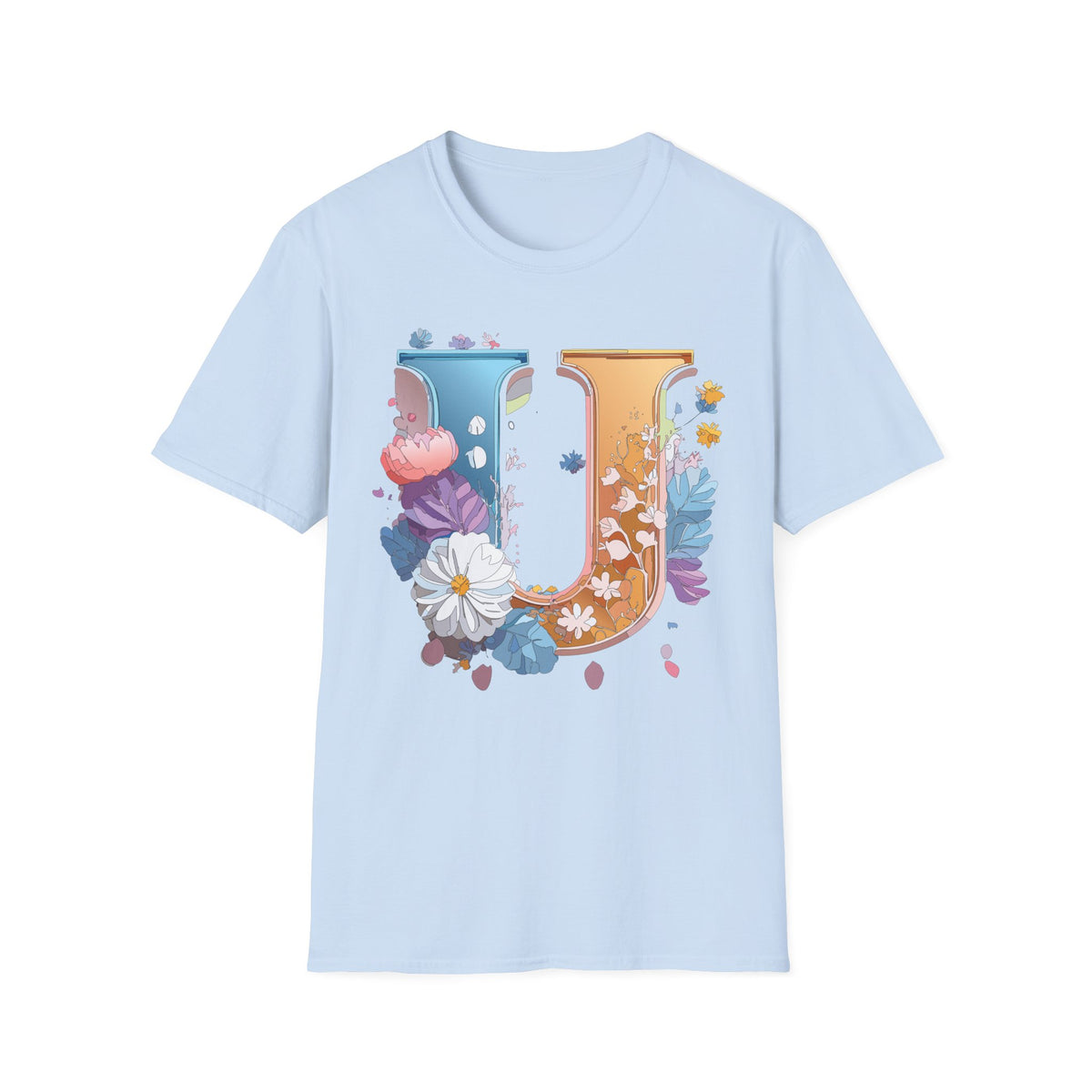 Floral Letter U T-Shirt | Botanical Initial Tee, Monogram Graphic