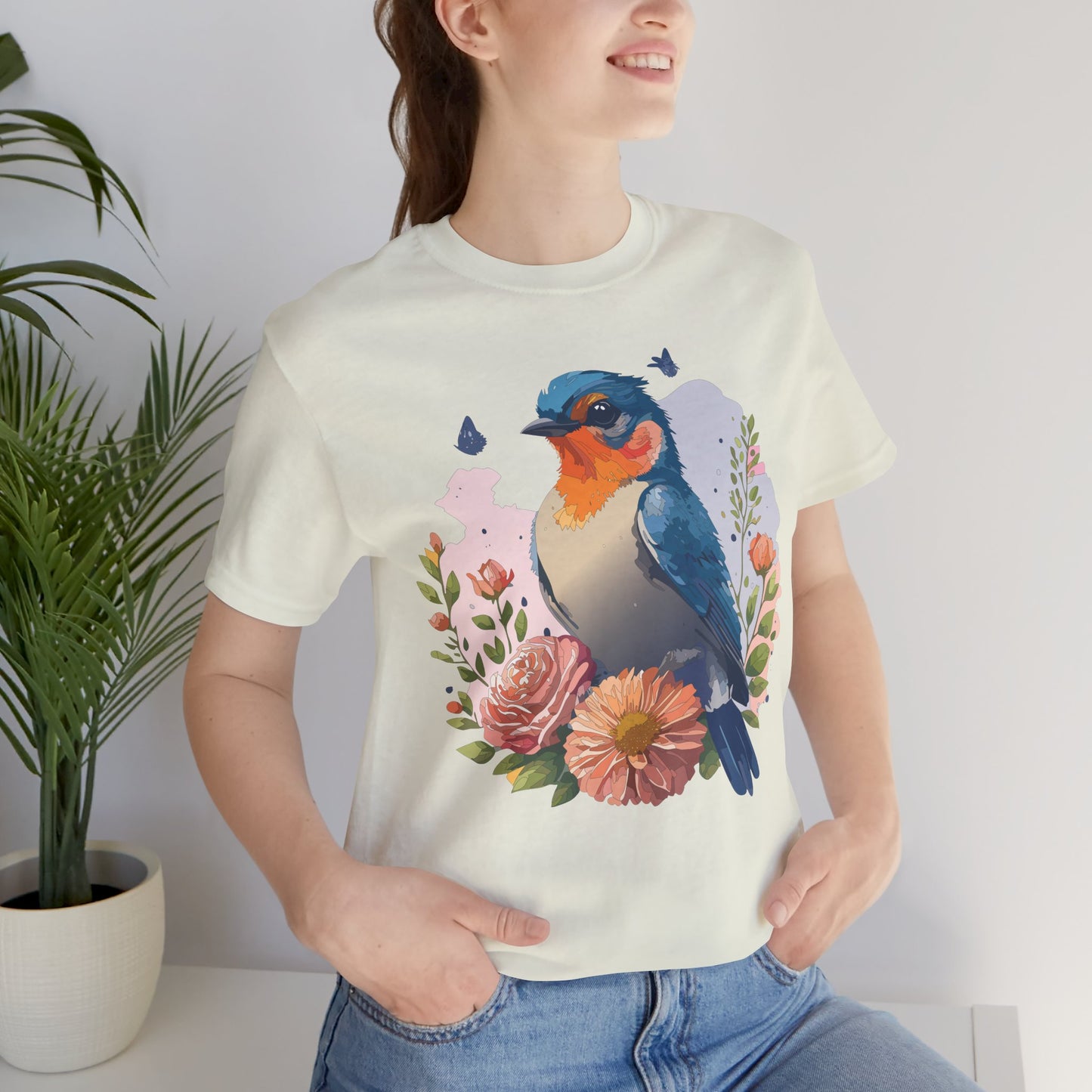 Floral Bird Tee, Animal Shirt, Bird Shirt, Floral Tee, Flower T-shirt, T-Shirt with Animal