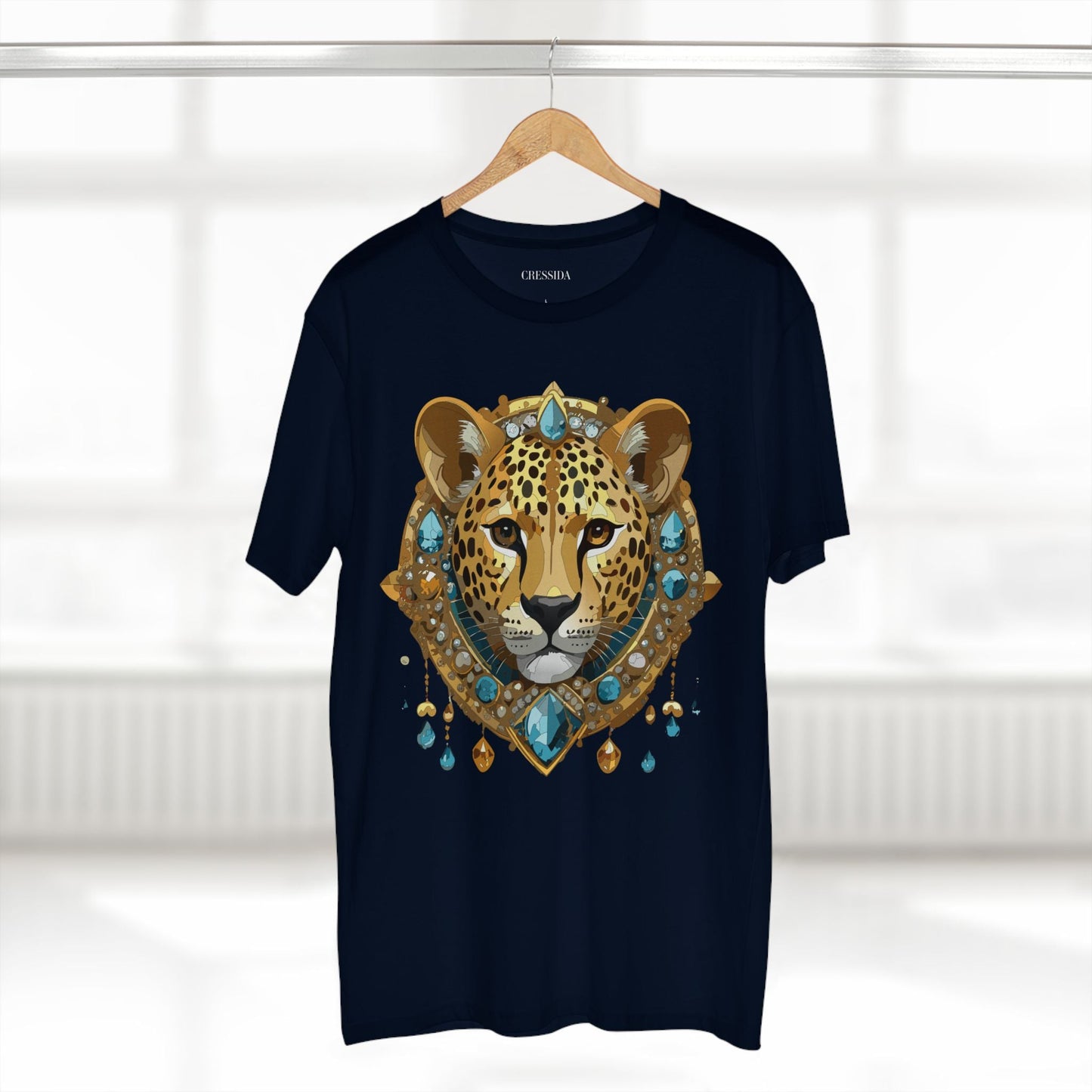 Cheetah Graphic Unisex 100 Cotton Tee With Unique Animal Golden Medallion Art Design 44