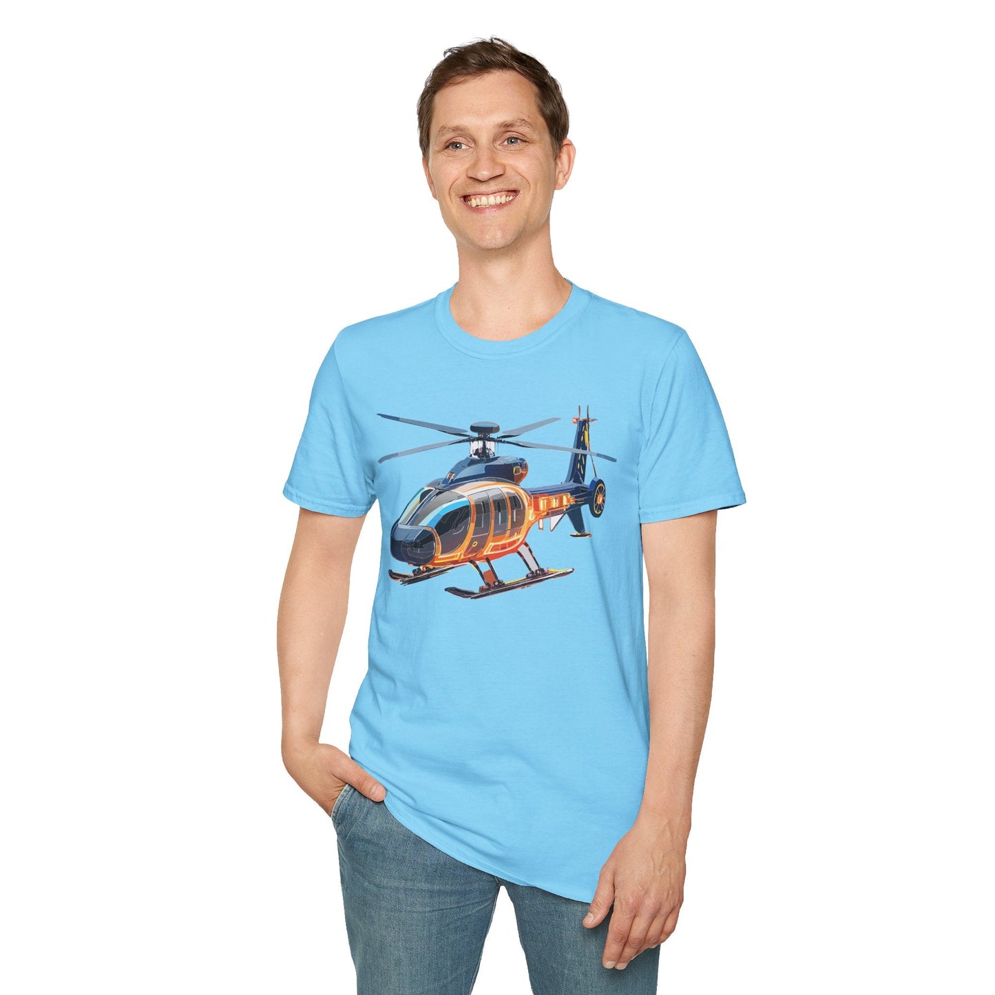 Unisex Helicopter Graphic T Shirt Softstyle 64000 Short Sleeve Chopper Tee For Everyday Comfort