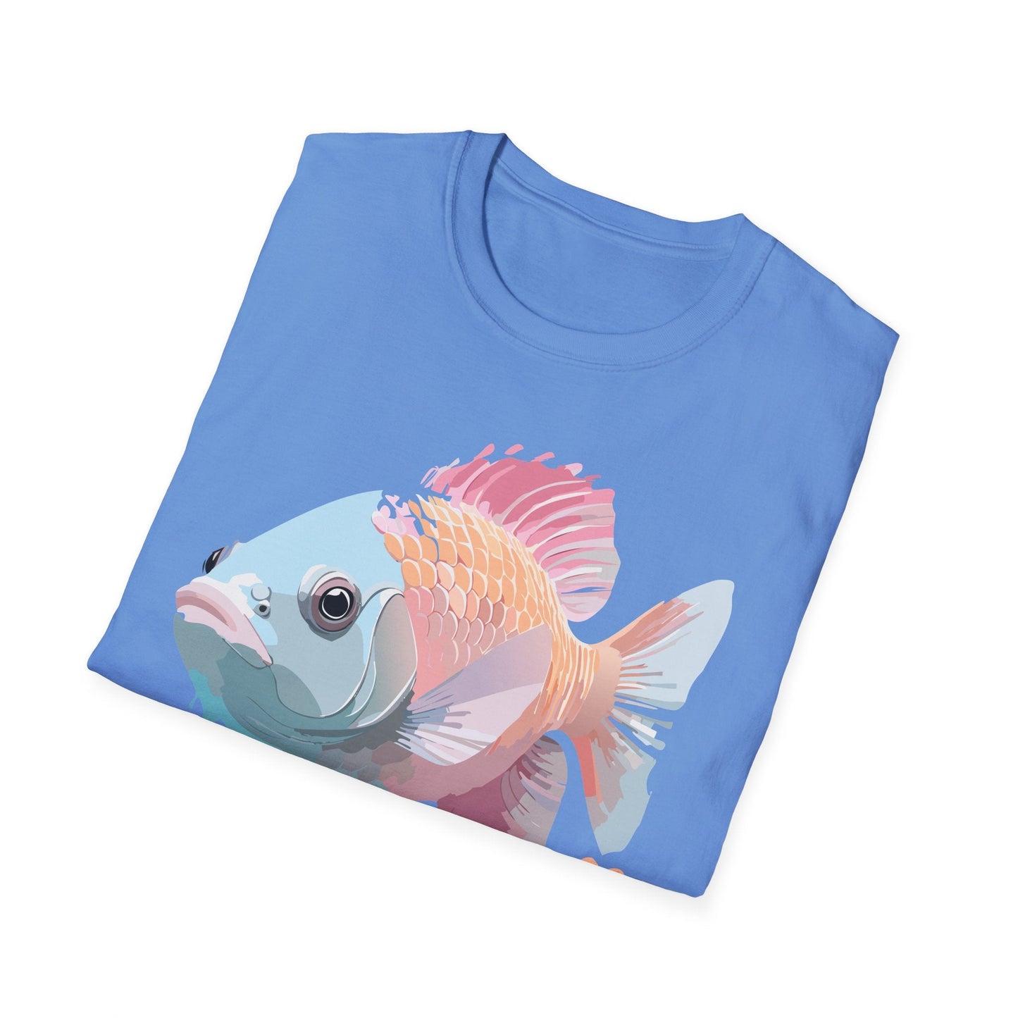 Fish Art Design Shirt Unisex Graphic Tee 100 Percent Ring Spun Cotton Softstyle Gildan 64000