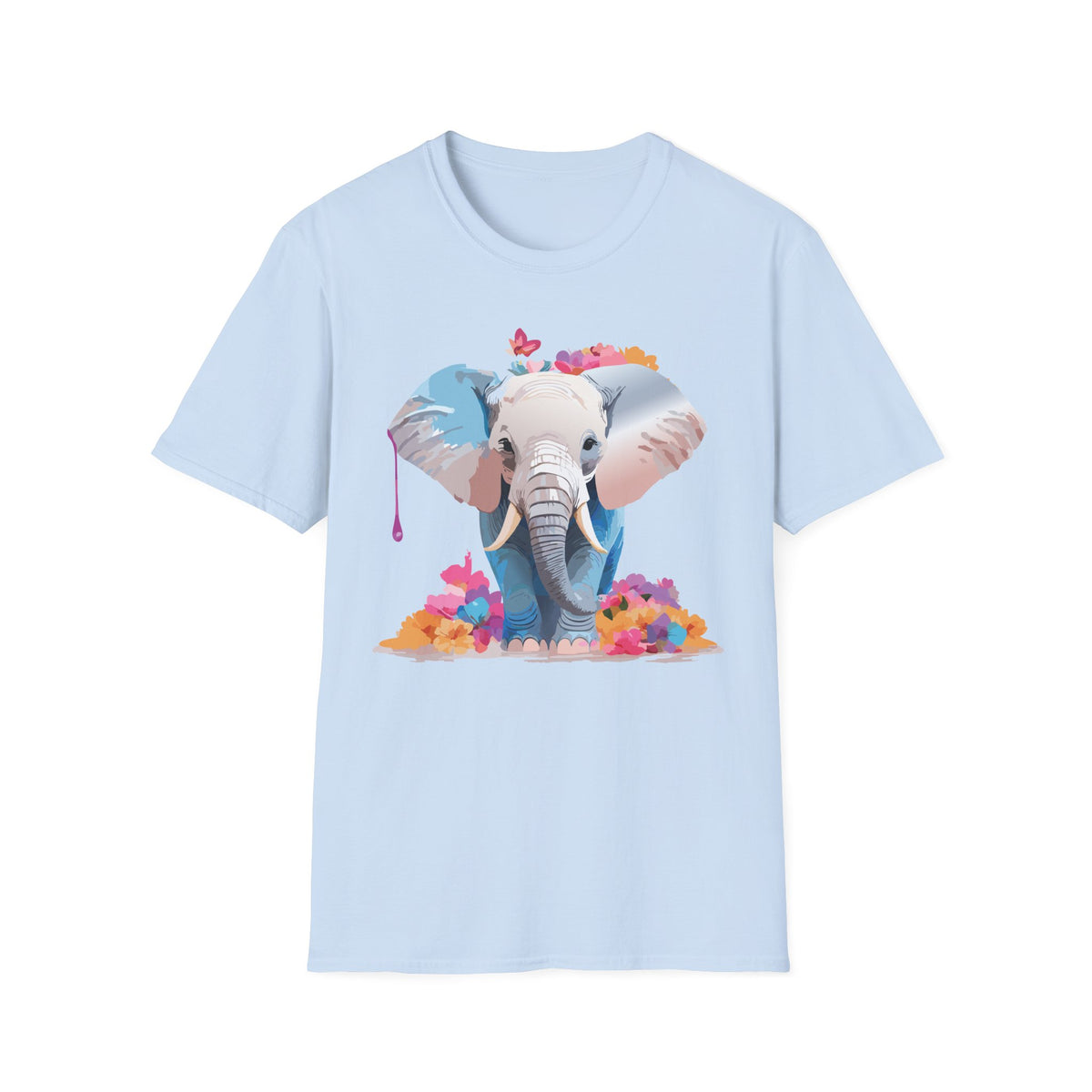Floral Baby Elephant Tee | Elephant Face Graphic T-Shirt, Watercolor Flowers