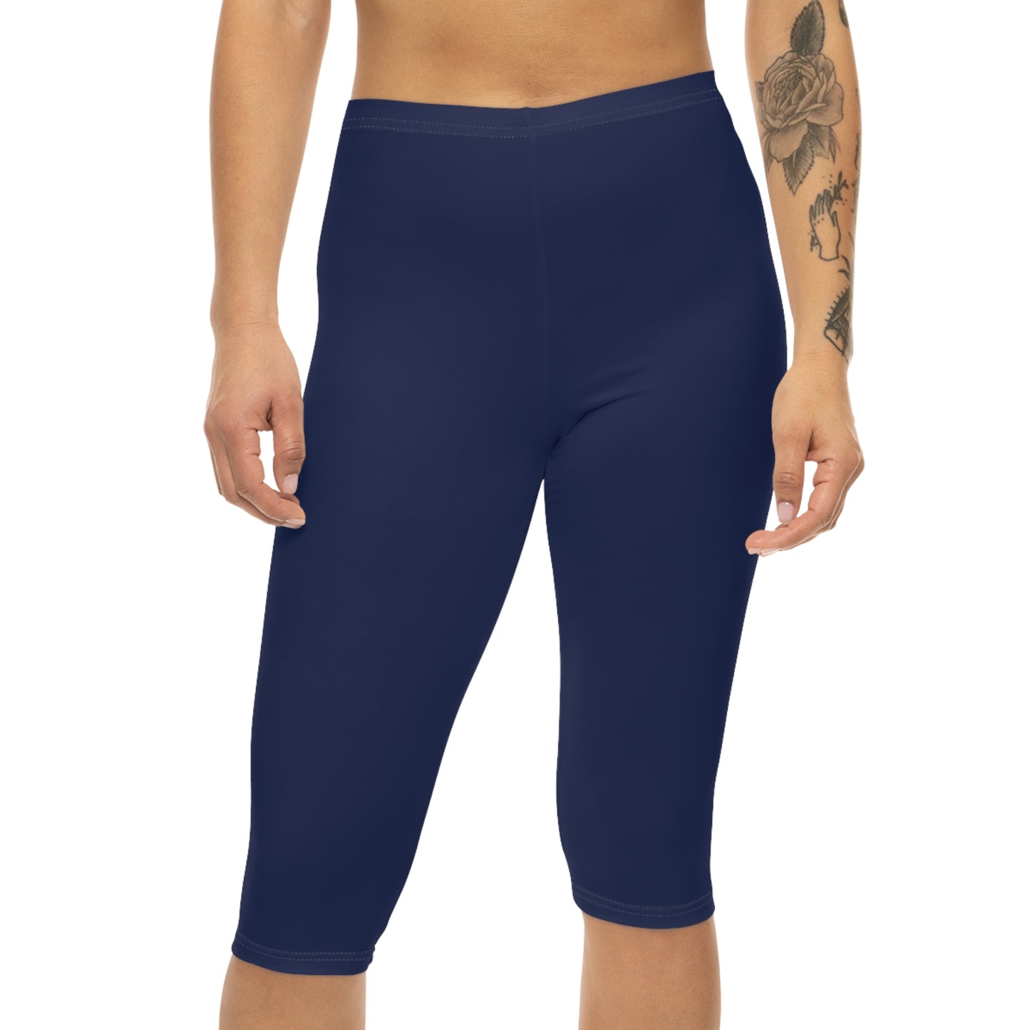 Space Indigo Blue Color Women's Brushed Suede Poly Span Casual Capri Leggings XS-2XL