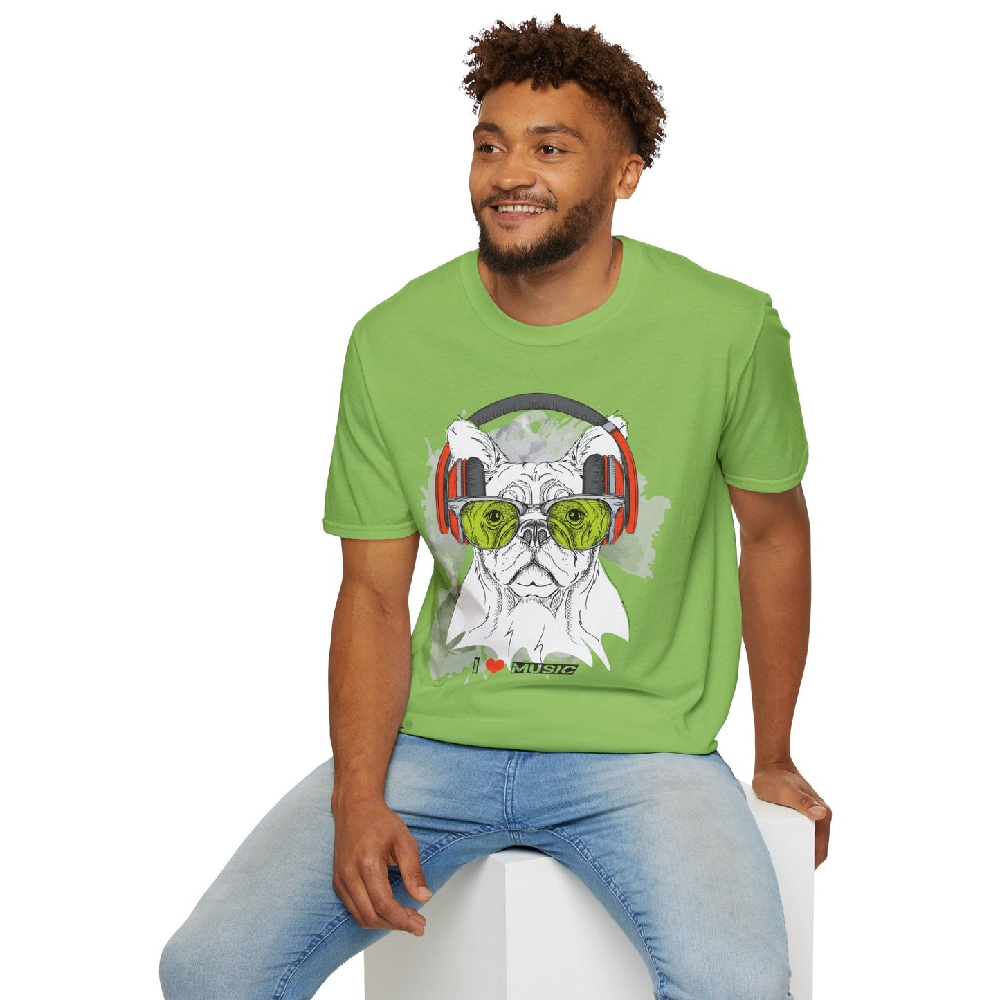 I Love Music Animals Shirt With Headphones Unisex Softstyle Tee 100 Percent Ring Spun Cotton