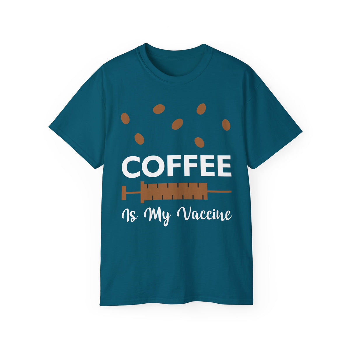Coffee Is My Vaccine Tee | Coffee Beans & Syringe Graphic
