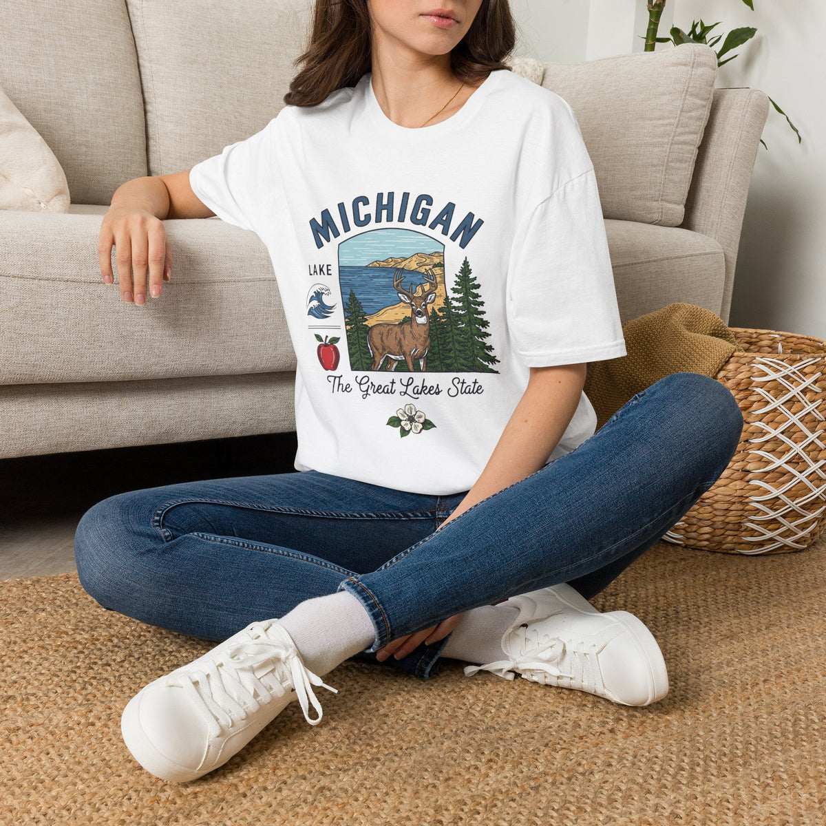 Michigan Graphic T-Shirt — The Great Lakes State Deer Lake Travel Tourist Graphic Design Unisex 100 Cotton Gildan T-Shirt