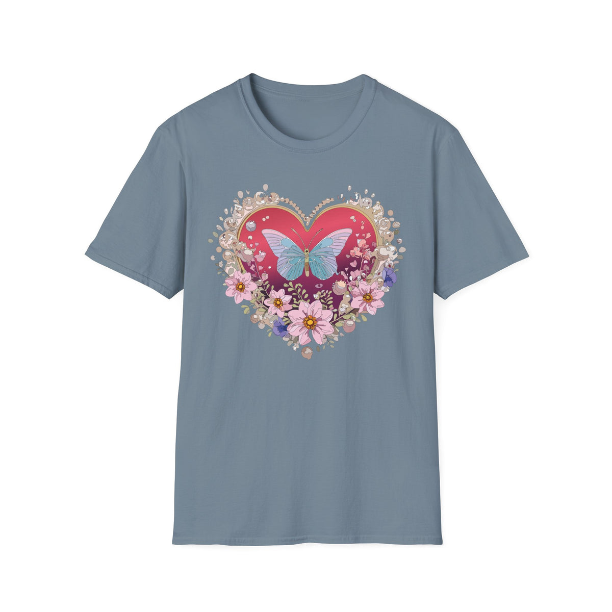 Butterfly Heart Floral Graphic Design Unisex 100 Cotton Gildan T-Shirt