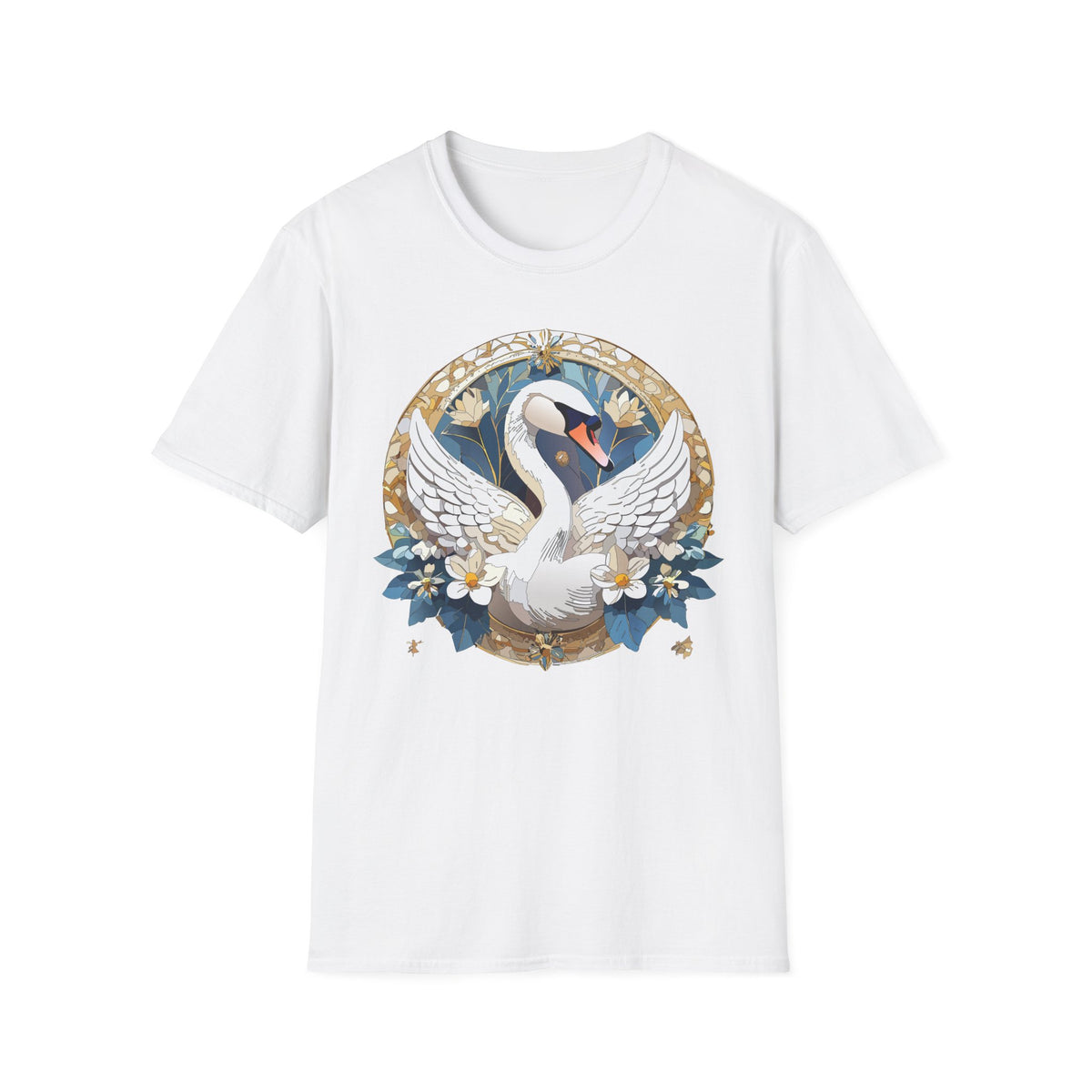Art Nouveau Swan Illustration T-Shirt | Floral Circle Design