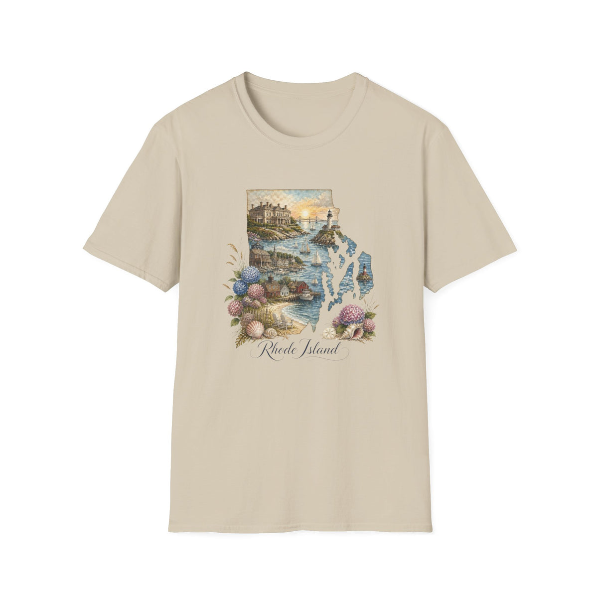 Rhode Island Coastal Vintage Graphic Design Unisex 100 Cotton Gildan T-Shirt