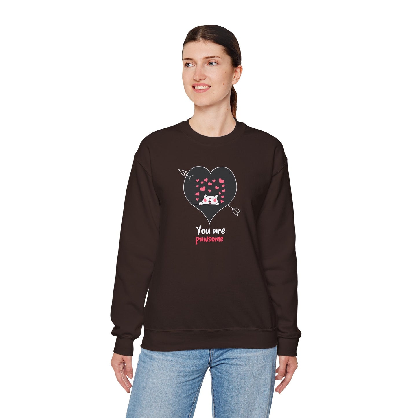 Cat Heart Sweatshirt Valentines Day Fifty Fifty Cotton Poly Unisex Crewneck Gift Idea