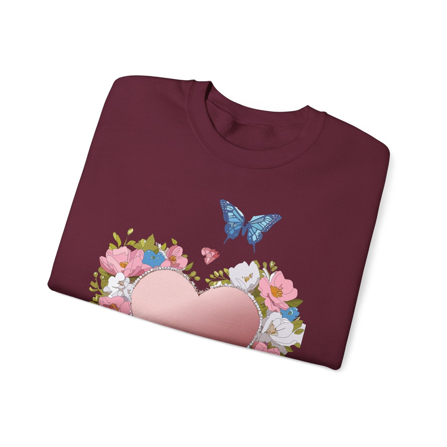 Unisex Floral Heart Sweatshirt Valentines Day Love Crewneck Gildan 18000 50/50 Cotton Polyester