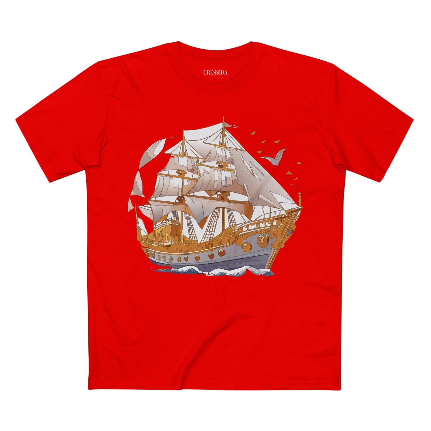 Ship Graphic Unisex 100 Cotton T-Shirt with Gold Frigate Art Design 1