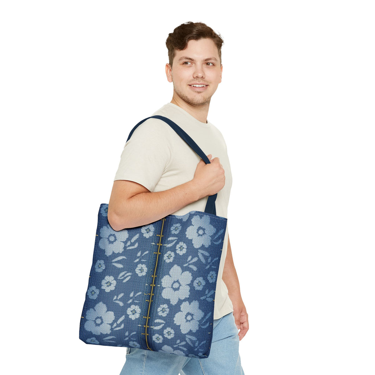 Denim Fabric Imitation Print Unisex Canvas Bag Poly Spun 3 Sizes Tote Bag 118