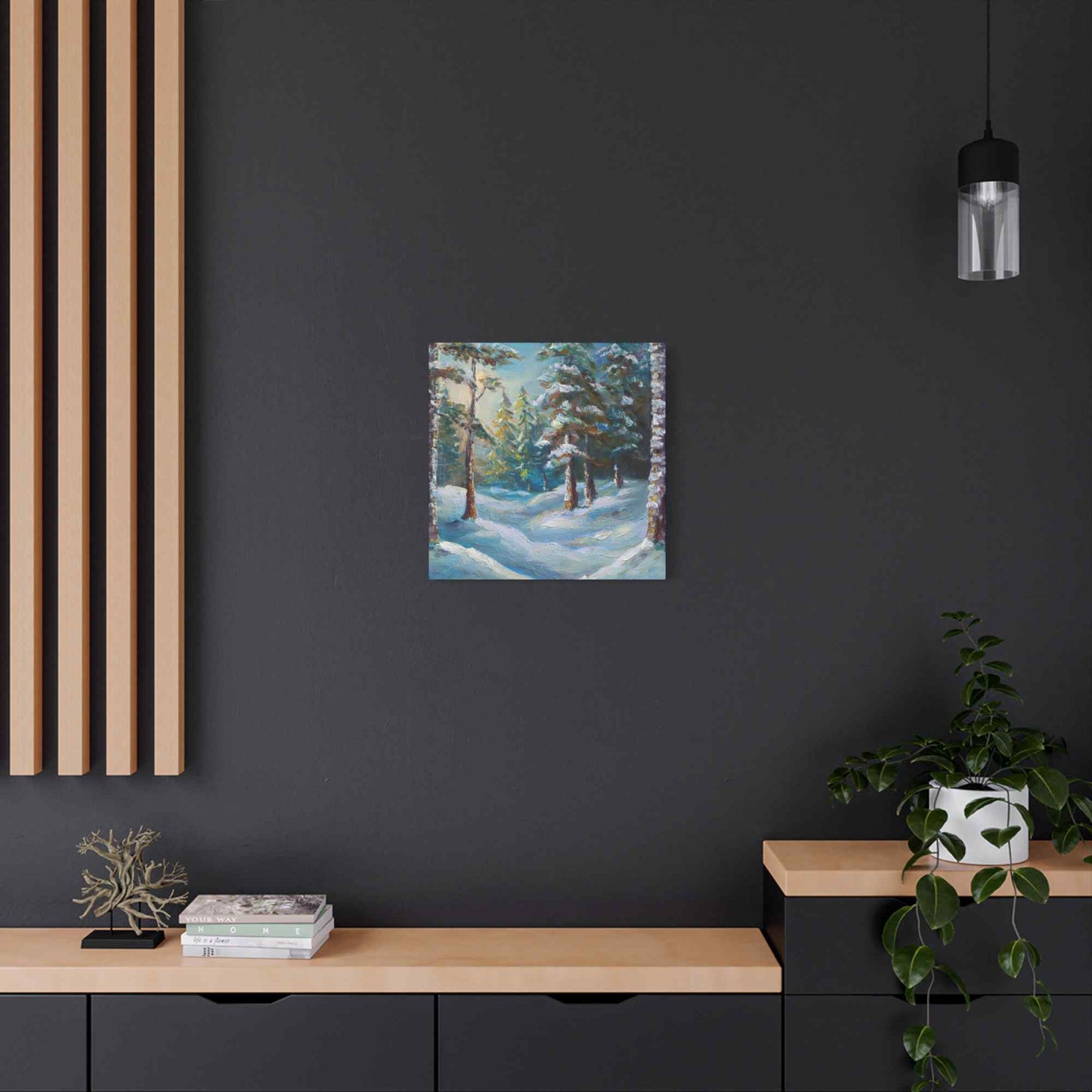 Snow Forest Print Canvas, Oil Paint Print 20x20, 24x24, 30x30, 32x32, 36x36 Art Design Print Pine-Wood Inner Frame MC-75