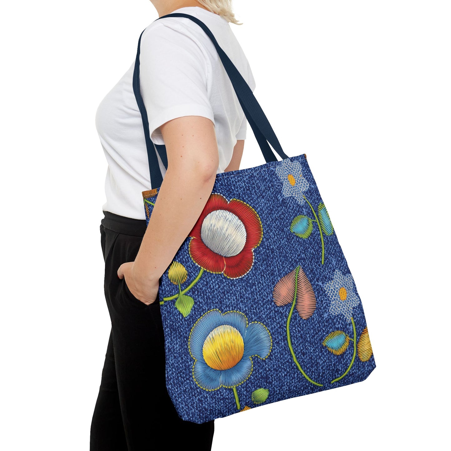Denim Fabric Imitation Print Unisex Canvas Bag Poly Spun 3 Sizes Tote Bag 159-11