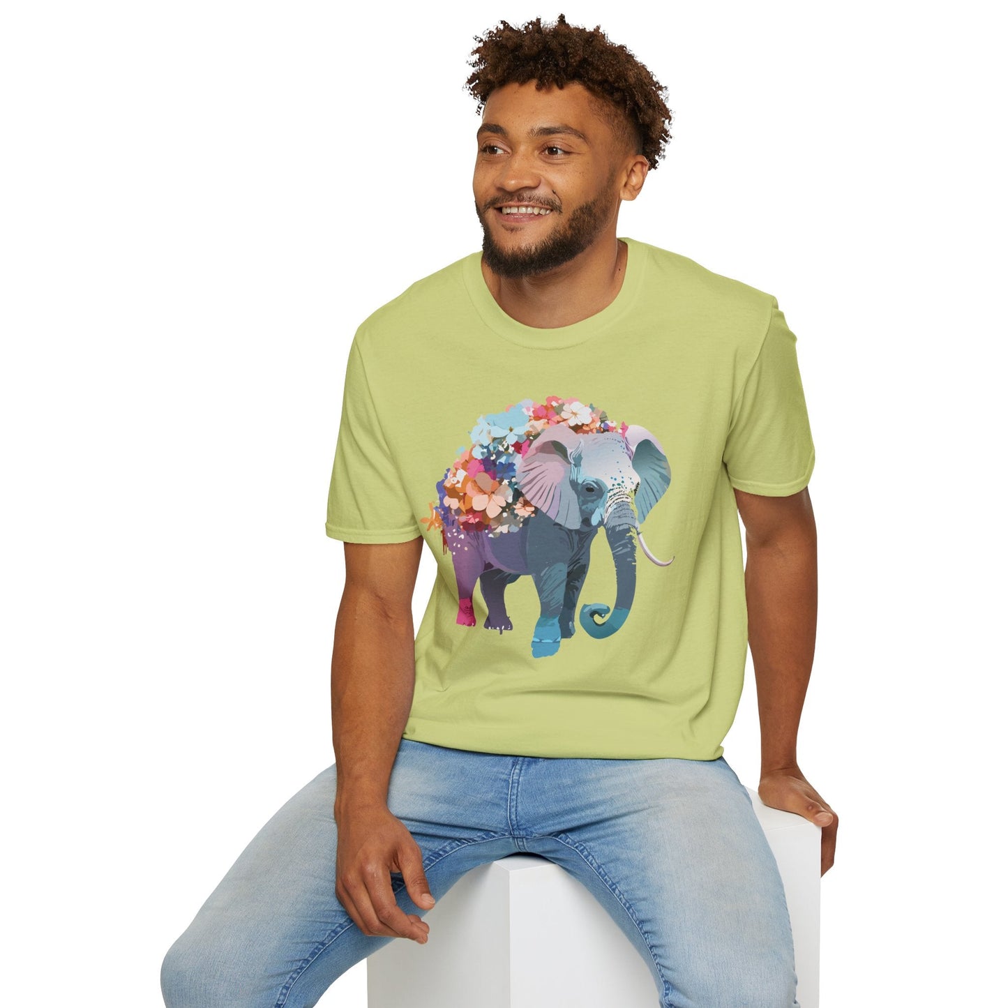 Elephant T Shirt Unisex Softstyle Tee 100 Percent Ring Spun Cotton Animal Design