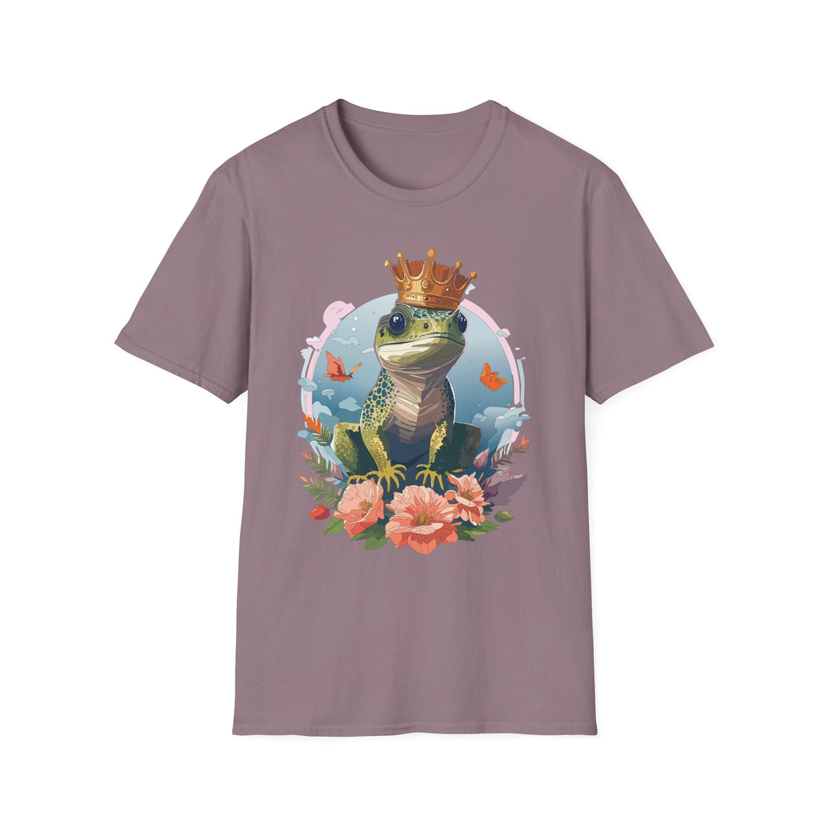 Frog Prince T-Shirt | Crowned Frog Illustration, Floral Accent