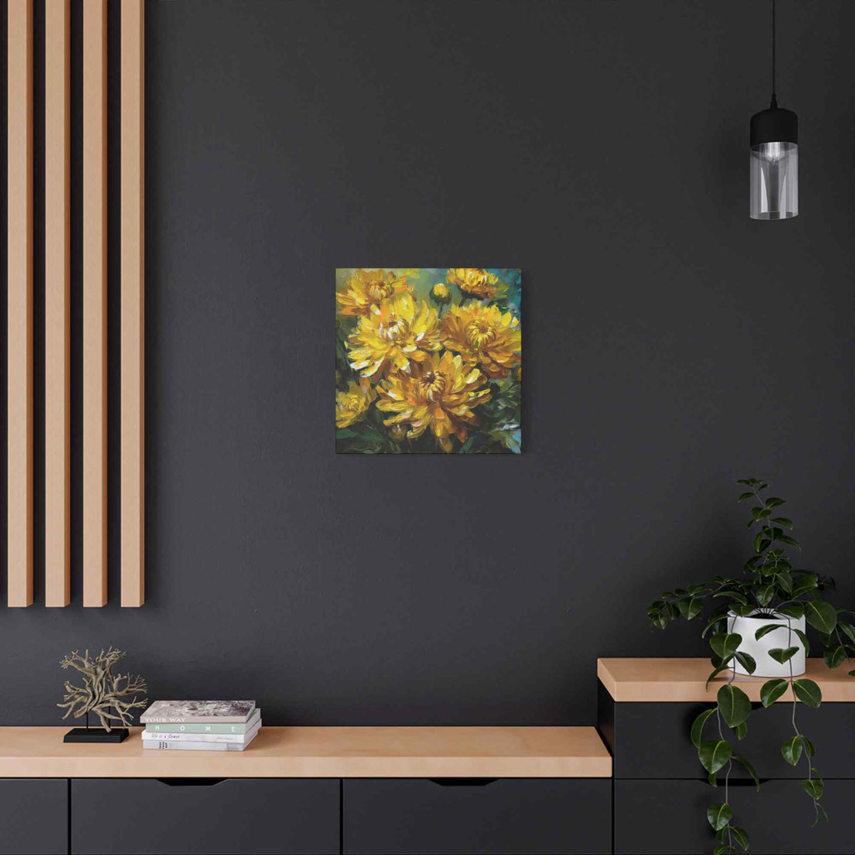 Chrysanthemums Print Canvas, Floral Oil Paint Print 20x20, 24x24, 30x30, 32x32, 36x36 Art Design Pine-Wood Inner Frame MC-162